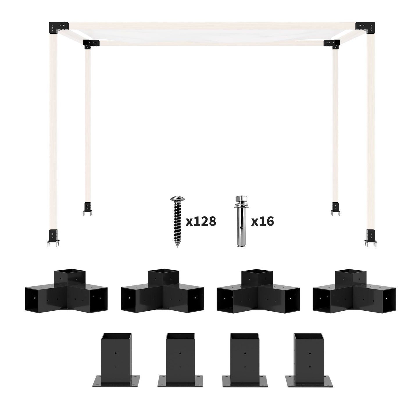 DIY Pergola Kit, Pergola Brackets with 3-Way Corner Brackets and Post Base for 4" x 4" (Actual 3.6" x 3.6") Lumber, 8 PCS Includes Screws