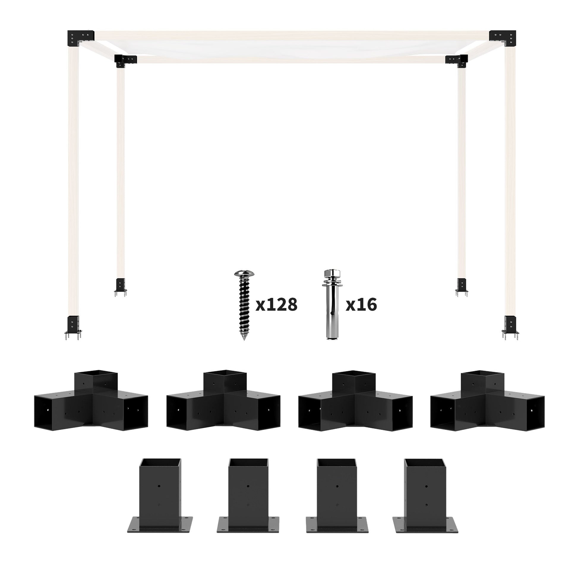 DIY Pergola Kit, Pergola Brackets with 3-Way Corner Brackets and Post Base for 4" x 4" (Actual 3.6" x 3.6") Lumber, 8 PCS Includes Screws