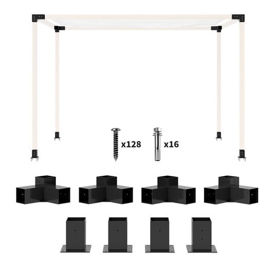 DIY Pergola Kit, Pergola Brackets with 3-Way Corner Brackets and Post Base for 4" x 4" (Actual 3.6" x 3.6") Lumber, 8 PCS Includes Screws