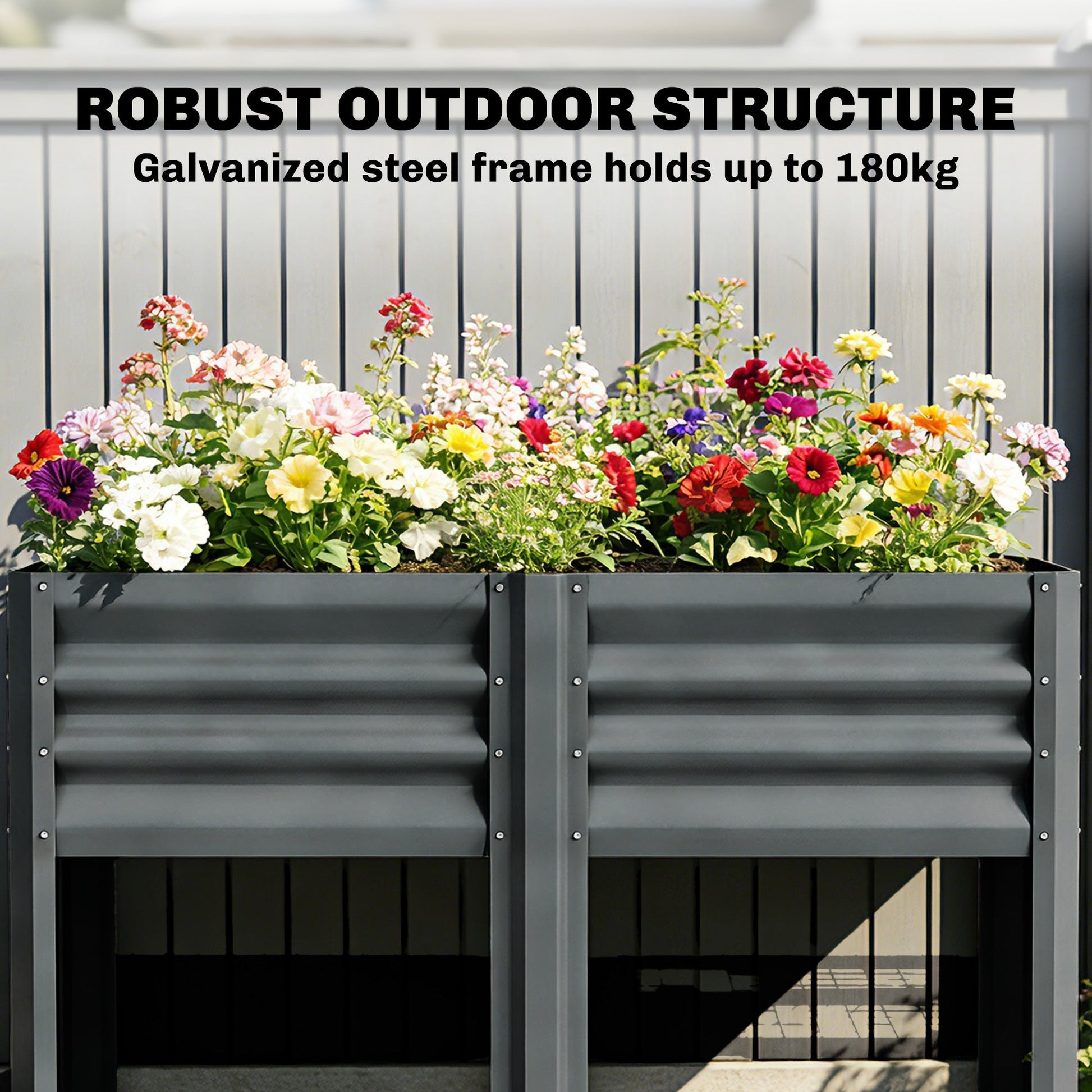 Galvanized Steel Raised Garden Bed, Elevated Planter Box with Legs and Storage Shelf, Raised Planter for Vegetables, Flowers, Herbs, for Outdoor, Patio, Yard, Dark Grey