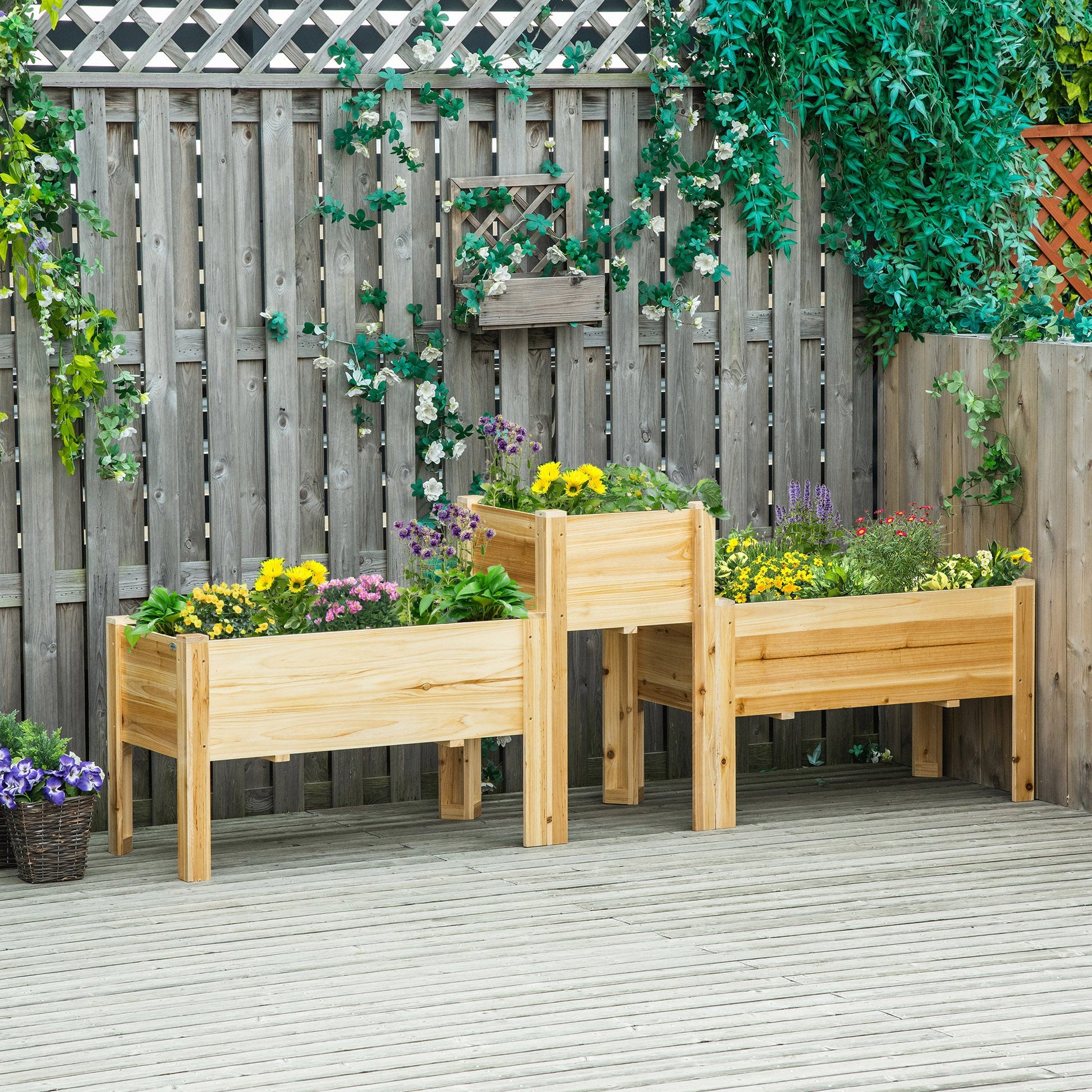Raised Garden Bed Set of 3, Wood Planter Box, Elevated Raised Beds for Fruit Vegetable Flower Herb, Outdoor Freestanding Garden Boxes for Patio Lawn