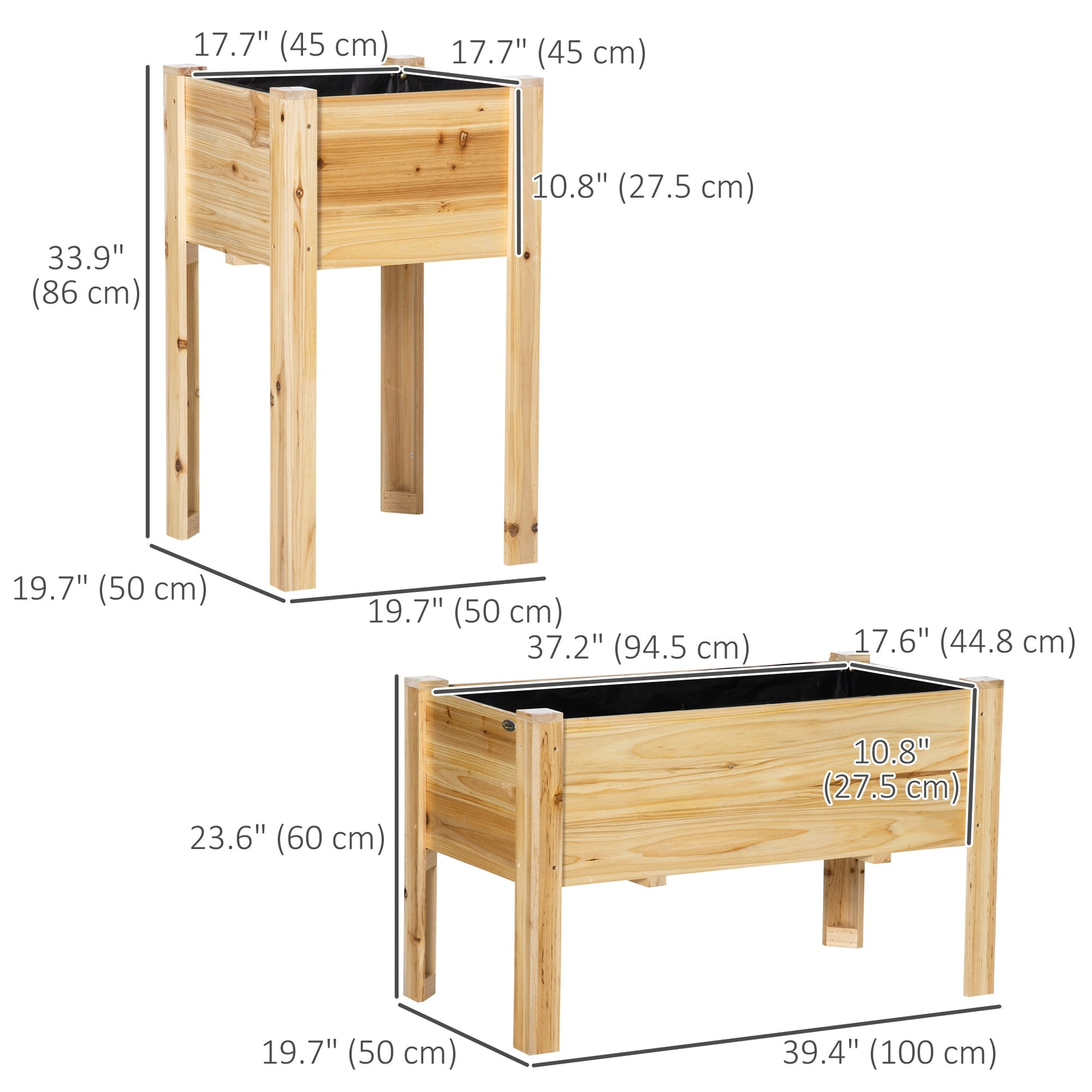 Raised Garden Bed Set of 3, Wood Planter Box, Elevated Raised Beds for Fruit Vegetable Flower Herb, Outdoor Freestanding Garden Boxes for Patio Lawn