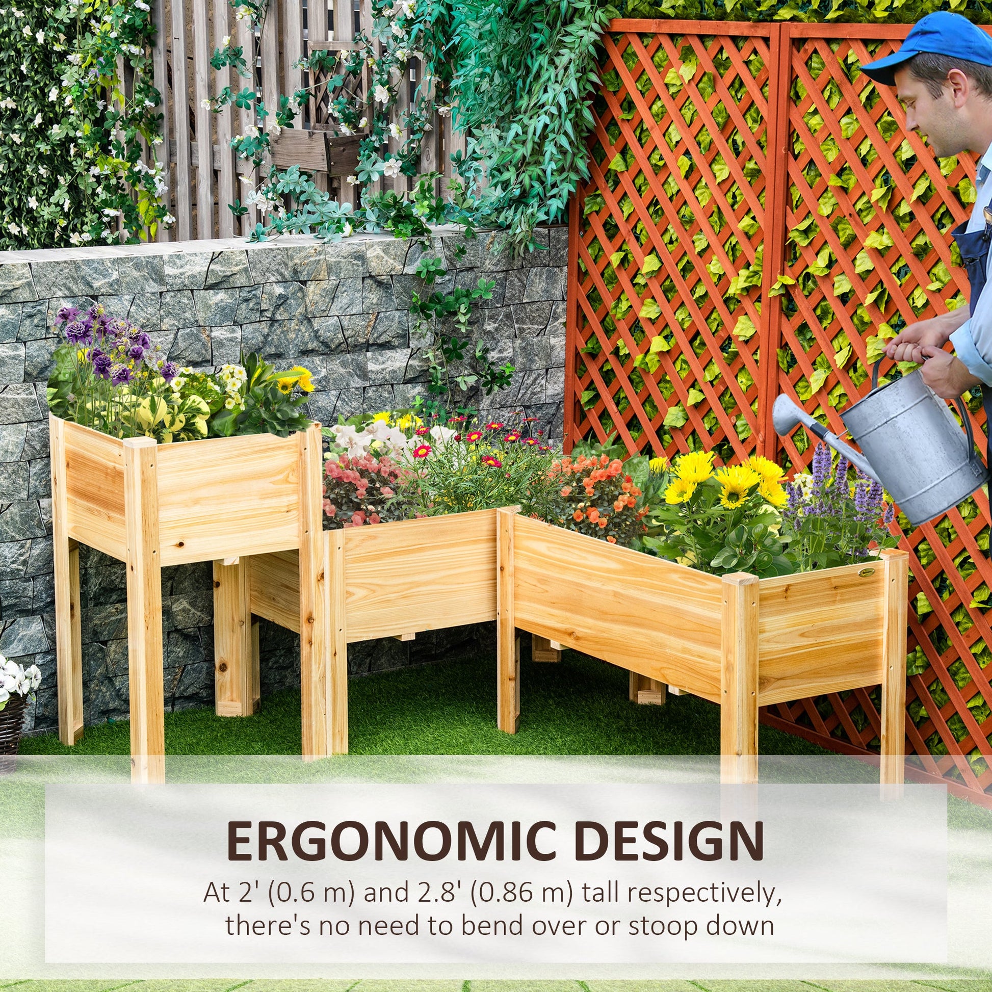 Raised Garden Bed Set of 3, Wood Planter Box, Elevated Raised Beds for Fruit Vegetable Flower Herb, Outdoor Freestanding Garden Boxes for Patio Lawn