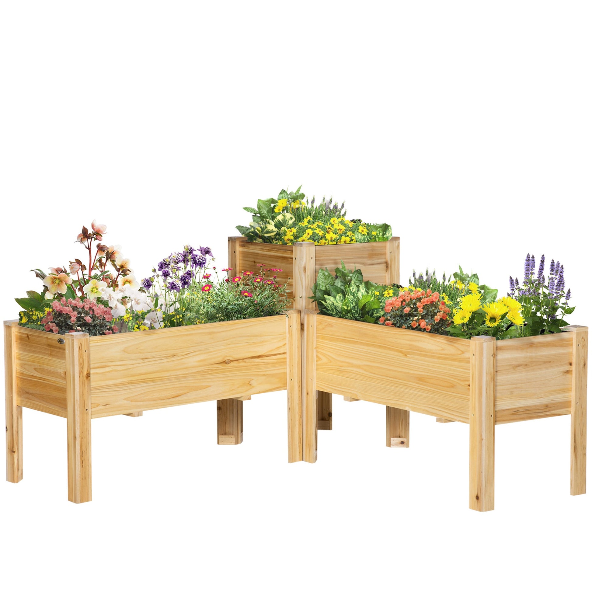 Raised Garden Bed Set of 3, Wood Planter Box, Elevated Raised Beds for Fruit Vegetable Flower Herb, Outdoor Freestanding Garden Boxes for Patio Lawn