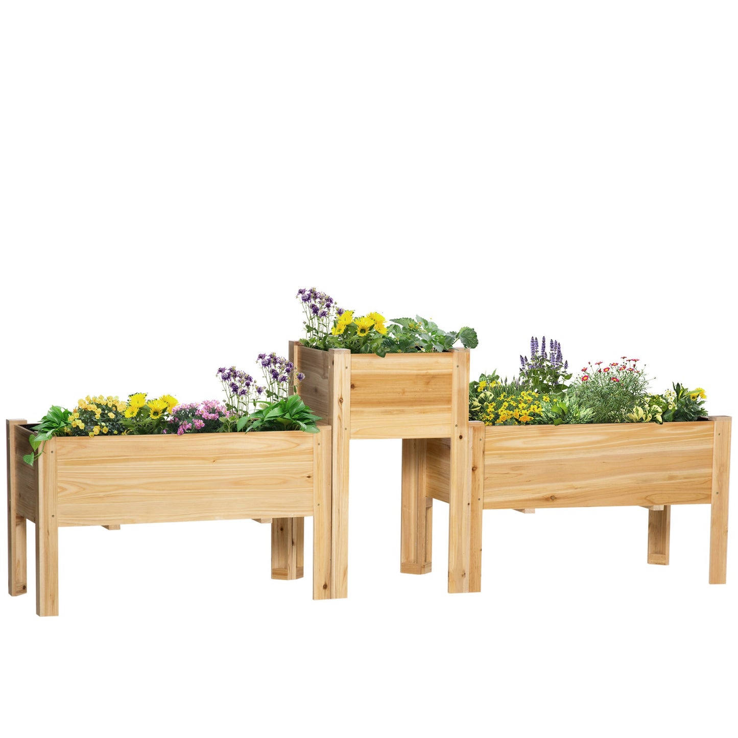 Raised Garden Bed Set of 3, Wood Planter Box, Elevated Raised Beds for Fruit Vegetable Flower Herb, Outdoor Freestanding Garden Boxes for Patio Lawn