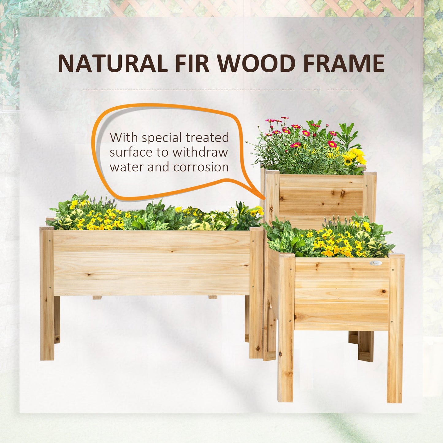 Raised Garden Bed Set of 3, Wood Planter Box, Elevated Raised Beds for Fruit Vegetable Flower Herb, Outdoor Freestanding Garden Boxes for Patio Lawn