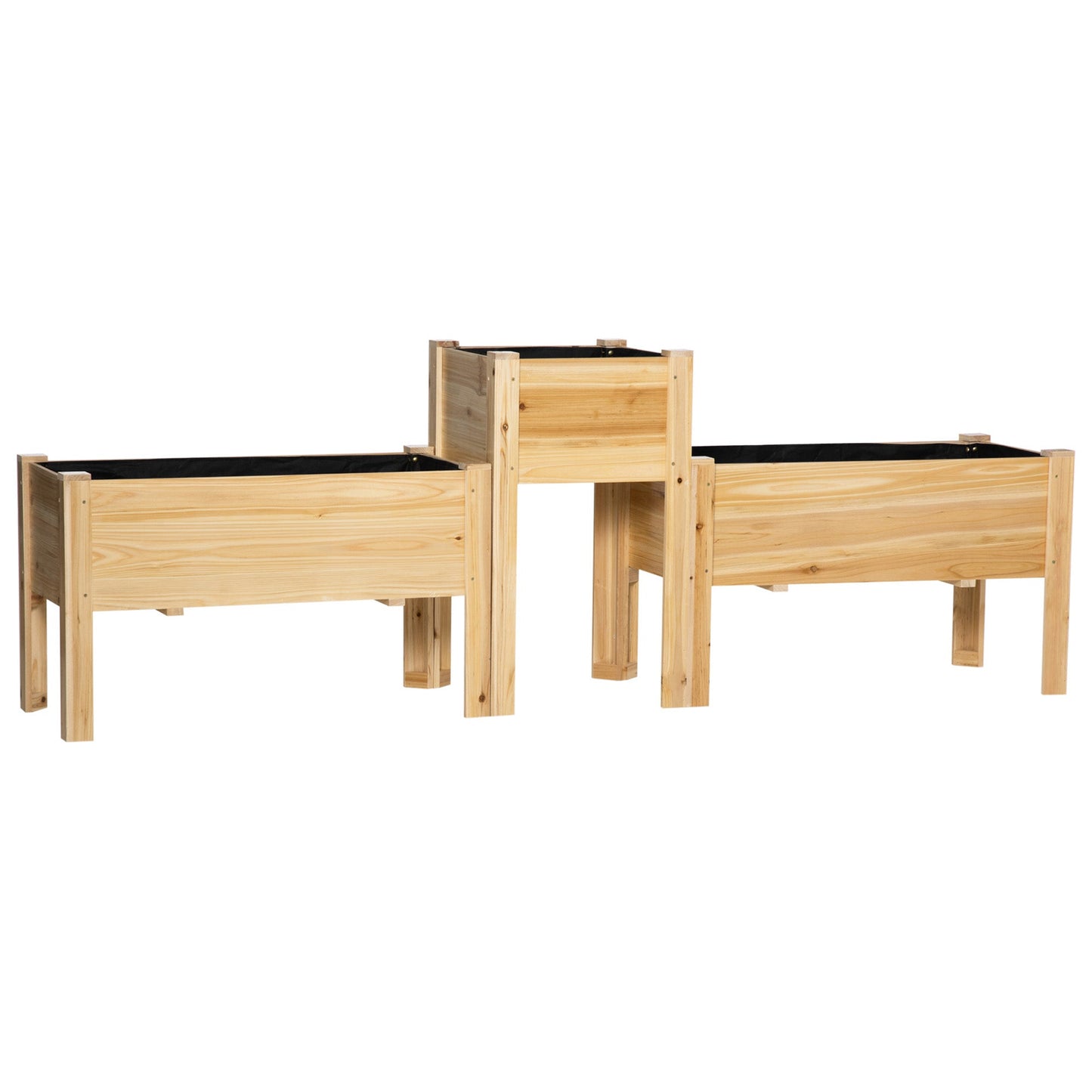 Raised Garden Bed Set of 3, Wood Planter Box, Elevated Raised Beds for Fruit Vegetable Flower Herb, Outdoor Freestanding Garden Boxes for Patio Lawn