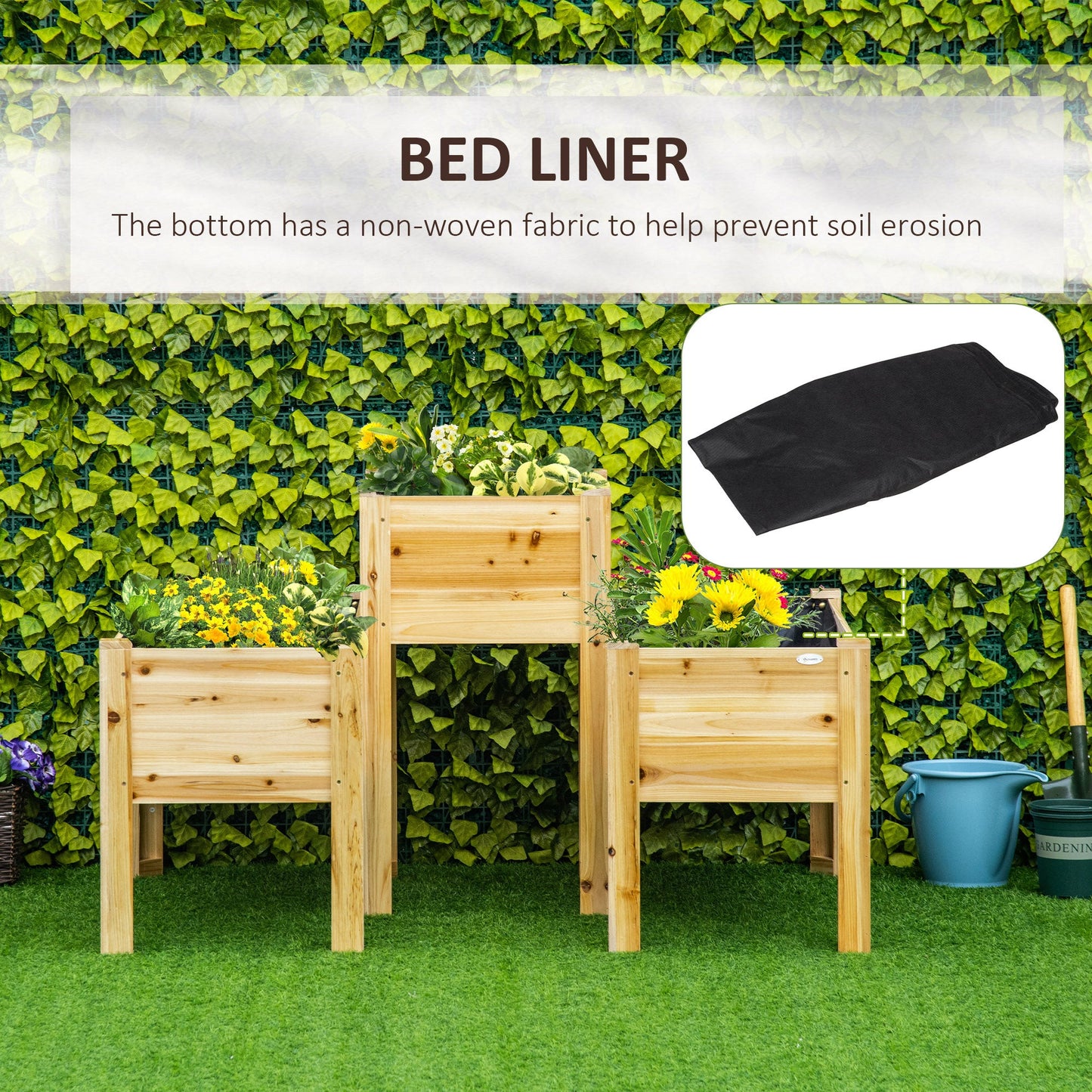Raised Garden Bed Set of 3, Wood Planter Box, Elevated Raised Beds for Fruit Vegetable Flower Herb, Outdoor Freestanding Garden Boxes for Patio Lawn