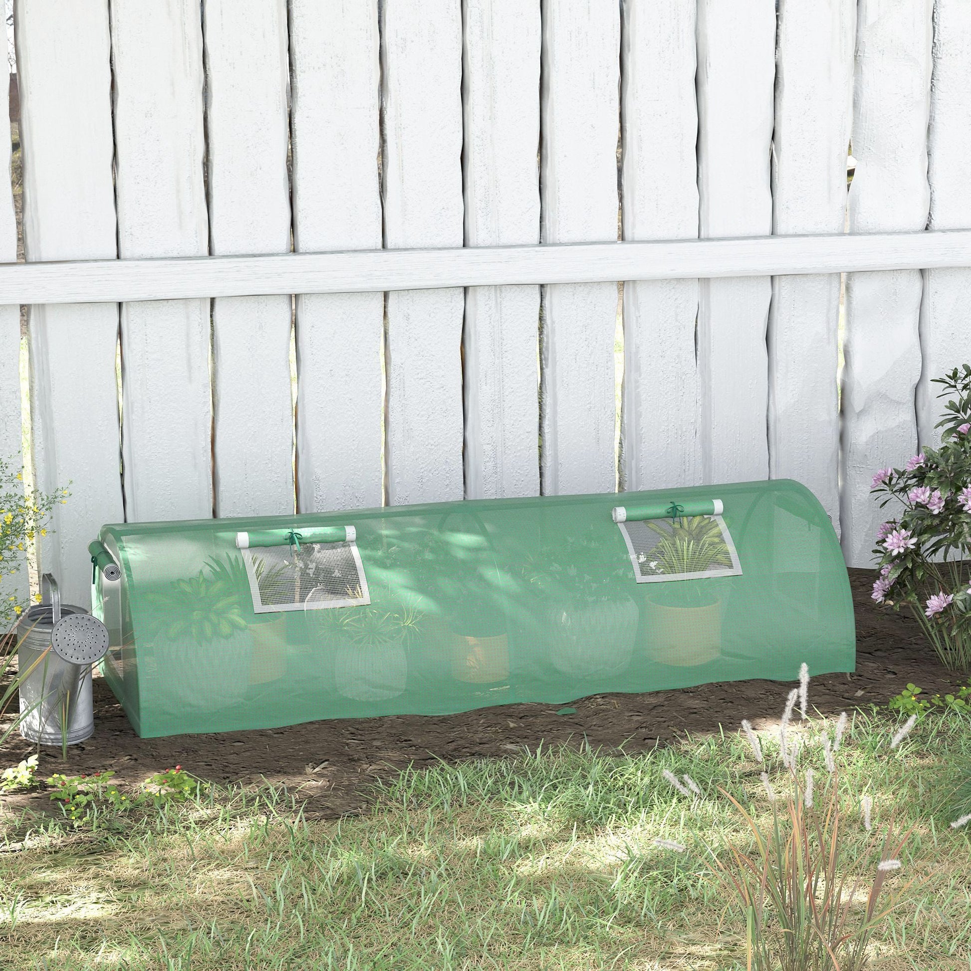 7' x 3' x 2' Portable Mini Greenhouse, Tunnel Growing Tent Plants Flower Warm House with 5 Mesh Windows and Steel Frame, for Garden, Patio, Backyard, Green