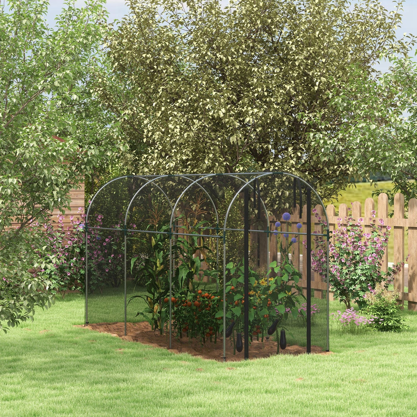 4' x 12' Crop Cage, Plant Protection Tent with Zippered Door and Galvanized Steel Frame, Fruit Cage Netting Cover for Garden, Yard, Lawn, Black