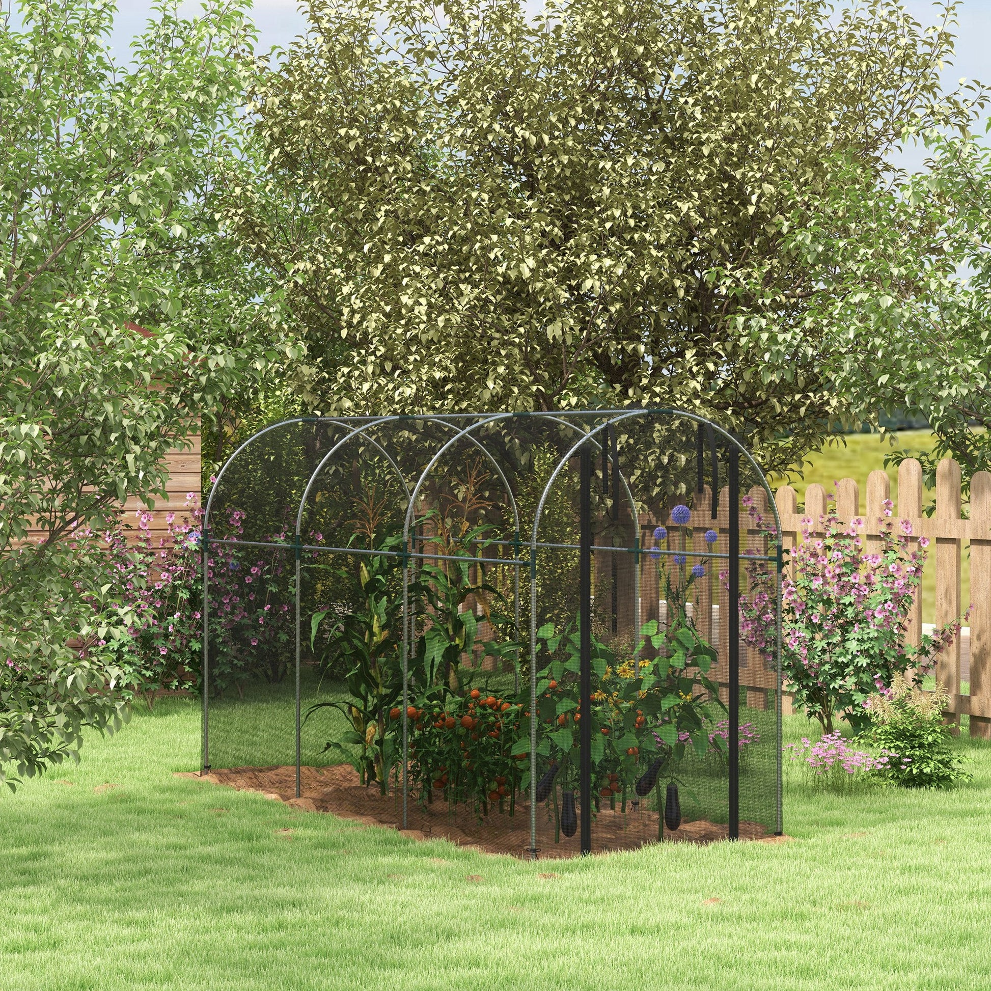 4' x 12' Crop Cage, Plant Protection Tent with Zippered Door and Galvanized Steel Frame, Fruit Cage Netting Cover for Garden, Yard, Lawn, Black