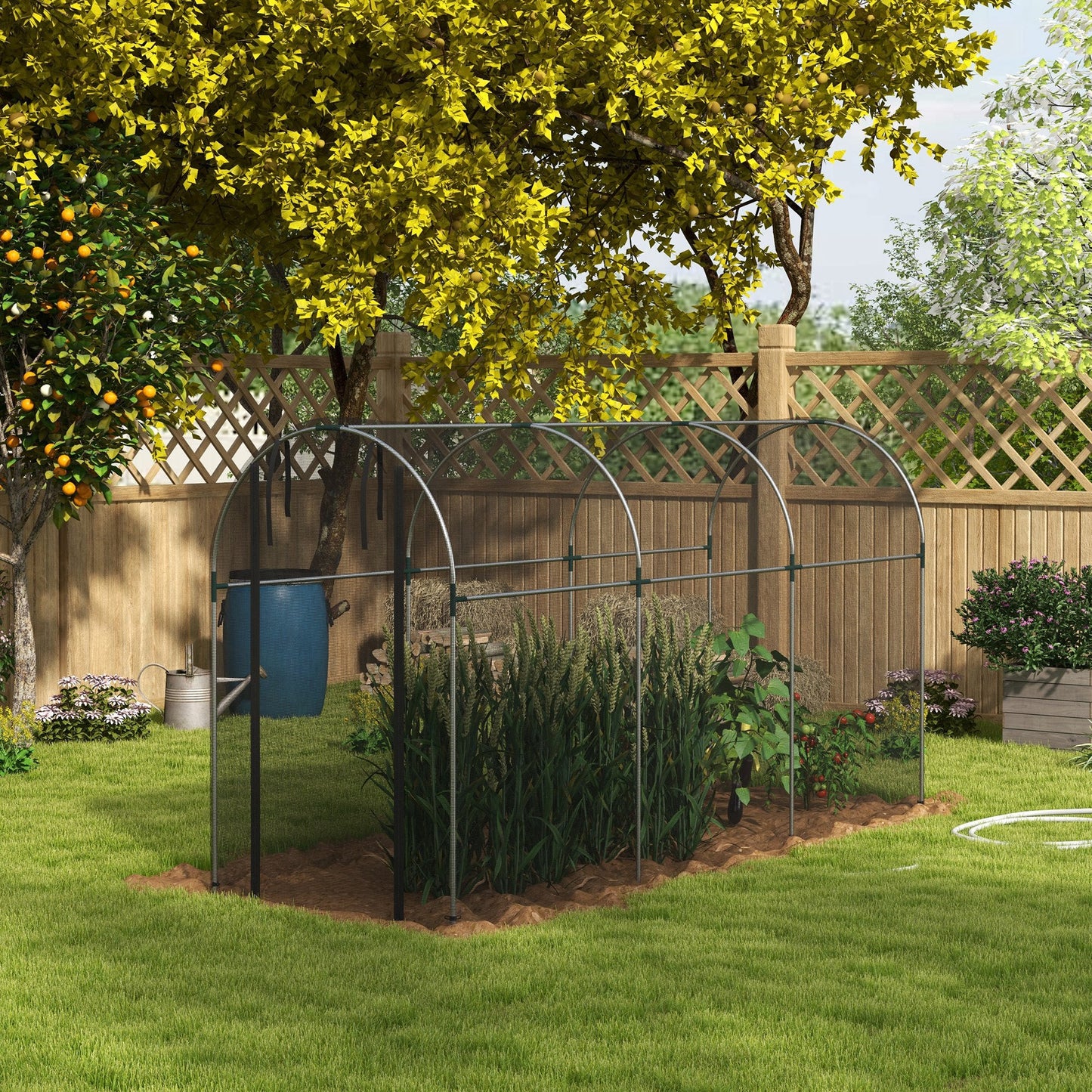 4' x 12' Crop Cage, Plant Protection Tent with Zippered Door and Galvanized Steel Frame, Fruit Cage Netting Cover for Garden, Yard, Lawn, Black