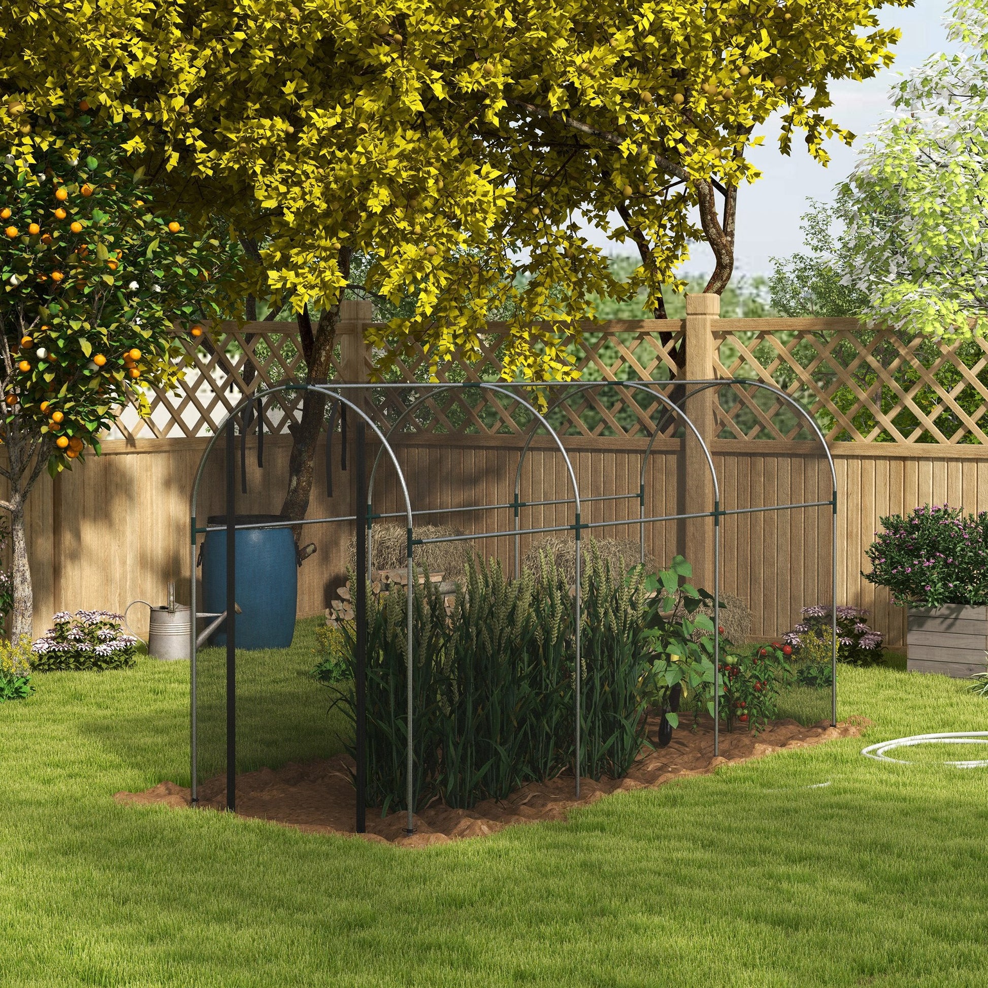 4' x 12' Crop Cage, Plant Protection Tent with Zippered Door and Galvanized Steel Frame, Fruit Cage Netting Cover for Garden, Yard, Lawn, Black