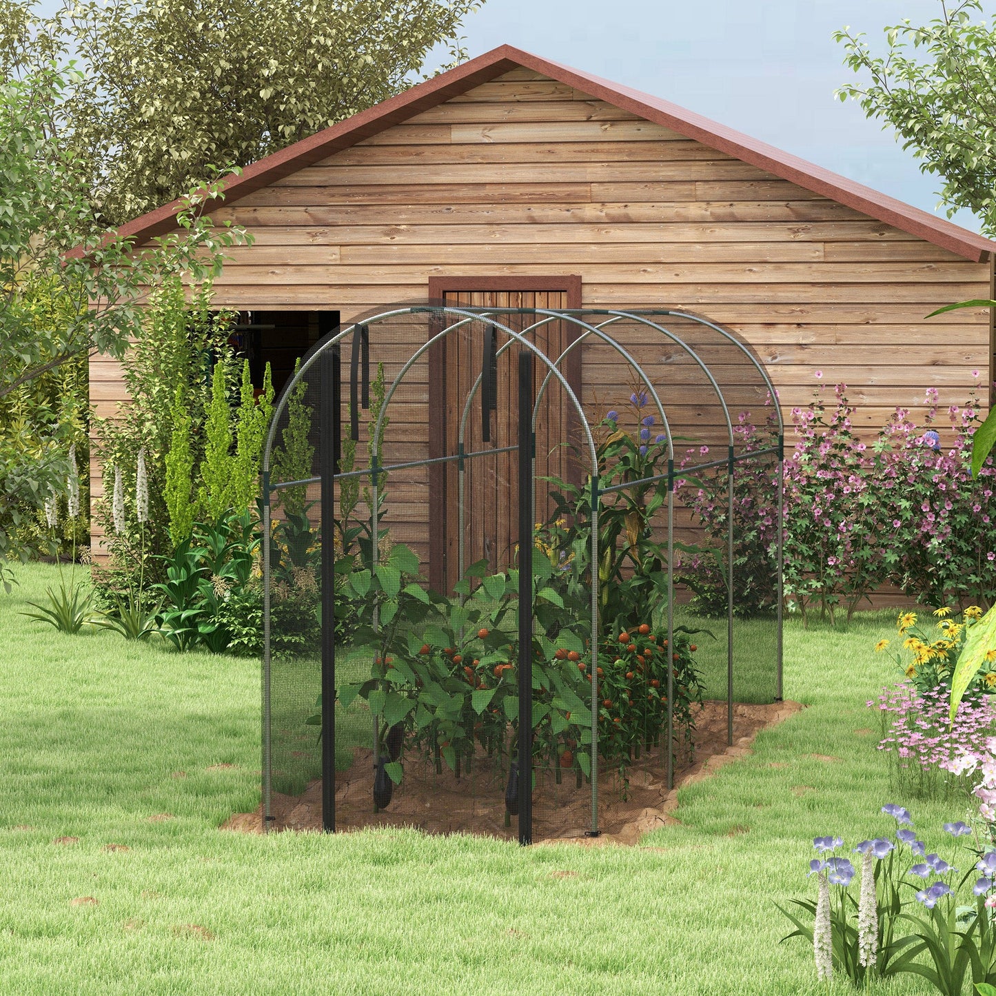 4' x 12' Crop Cage, Plant Protection Tent with Zippered Door and Galvanized Steel Frame, Fruit Cage Netting Cover for Garden, Yard, Lawn, Black
