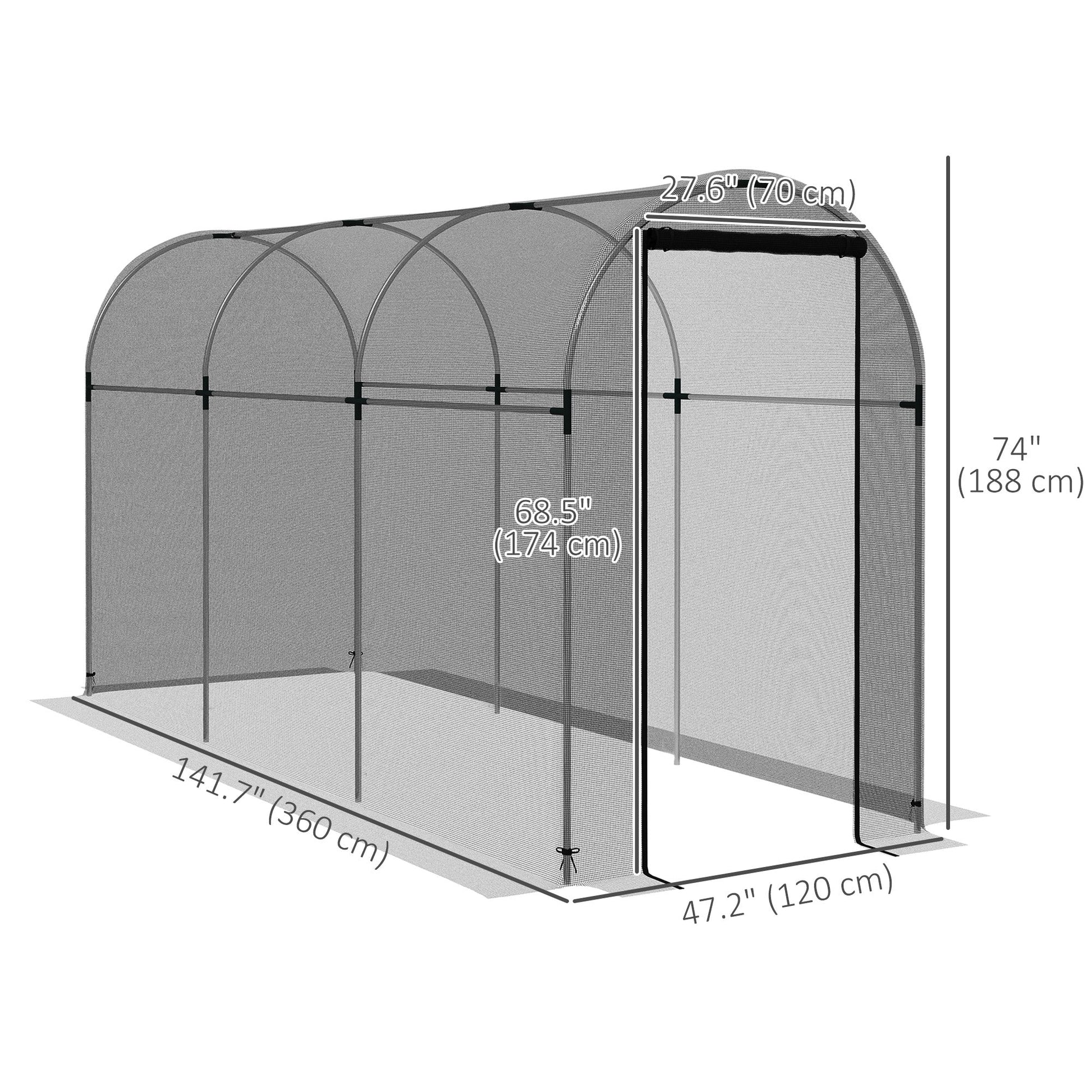 4' x 12' Crop Cage, Plant Protection Tent with Zippered Door and Galvanized Steel Frame, Fruit Cage Netting Cover for Garden, Yard, Lawn, Black