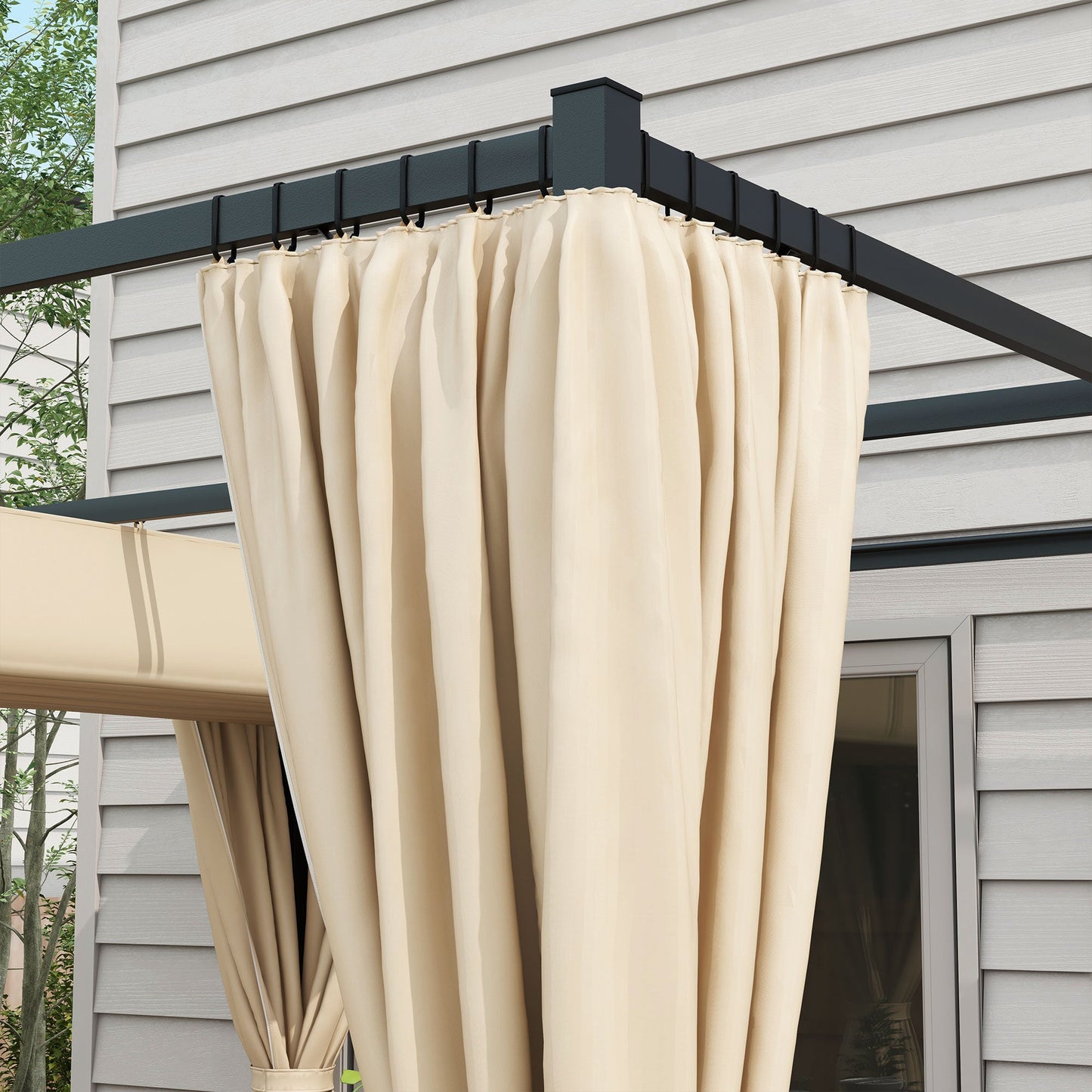 10' x 10' Pergola with Retractable Pergola Canopy and Curtains, Metal Frame Garden Gazebo Outdoor Sun Shade Shelter for Grill, Patio, Deck, Beige