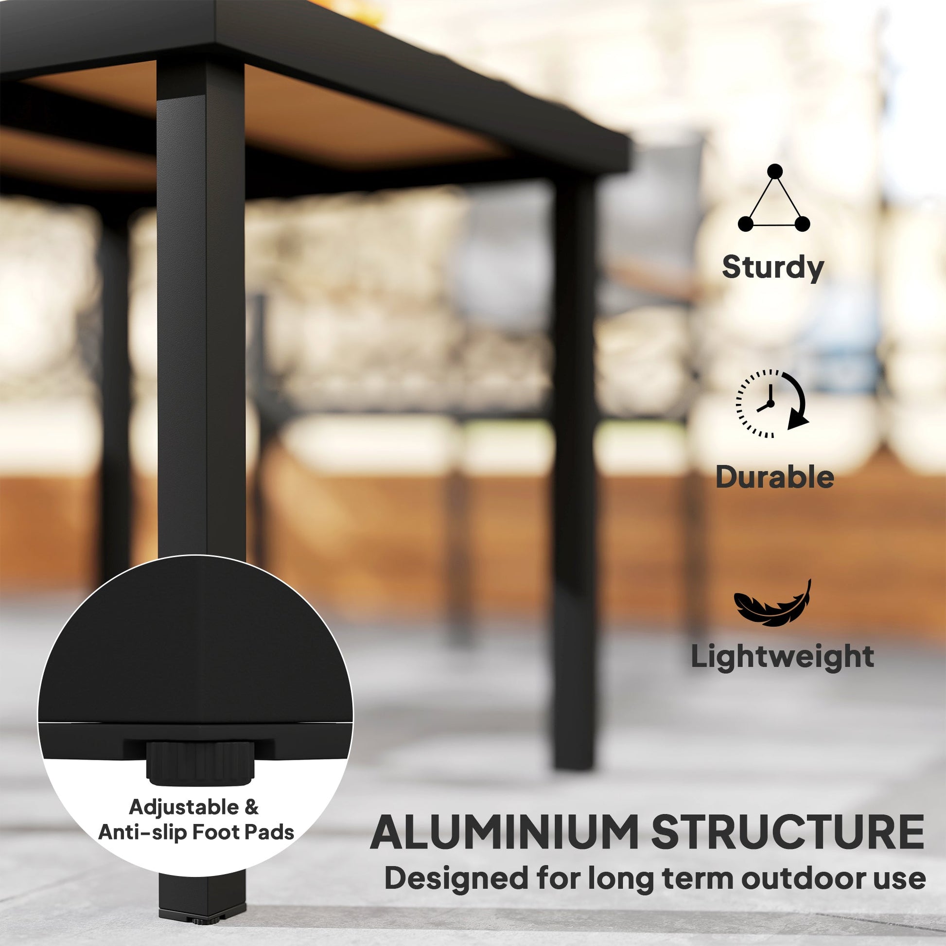 Outdoor Dining Table for 4 People, Square Patio Table with Aluminum Metal Legs for Garden, Lawn, Natural