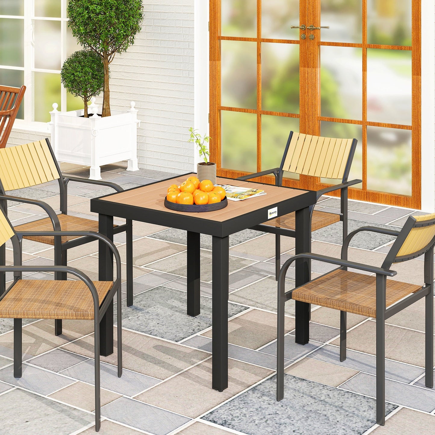 Outdoor Dining Table for 4 People, Square Patio Table with Aluminum Metal Legs for Garden, Lawn, Natural