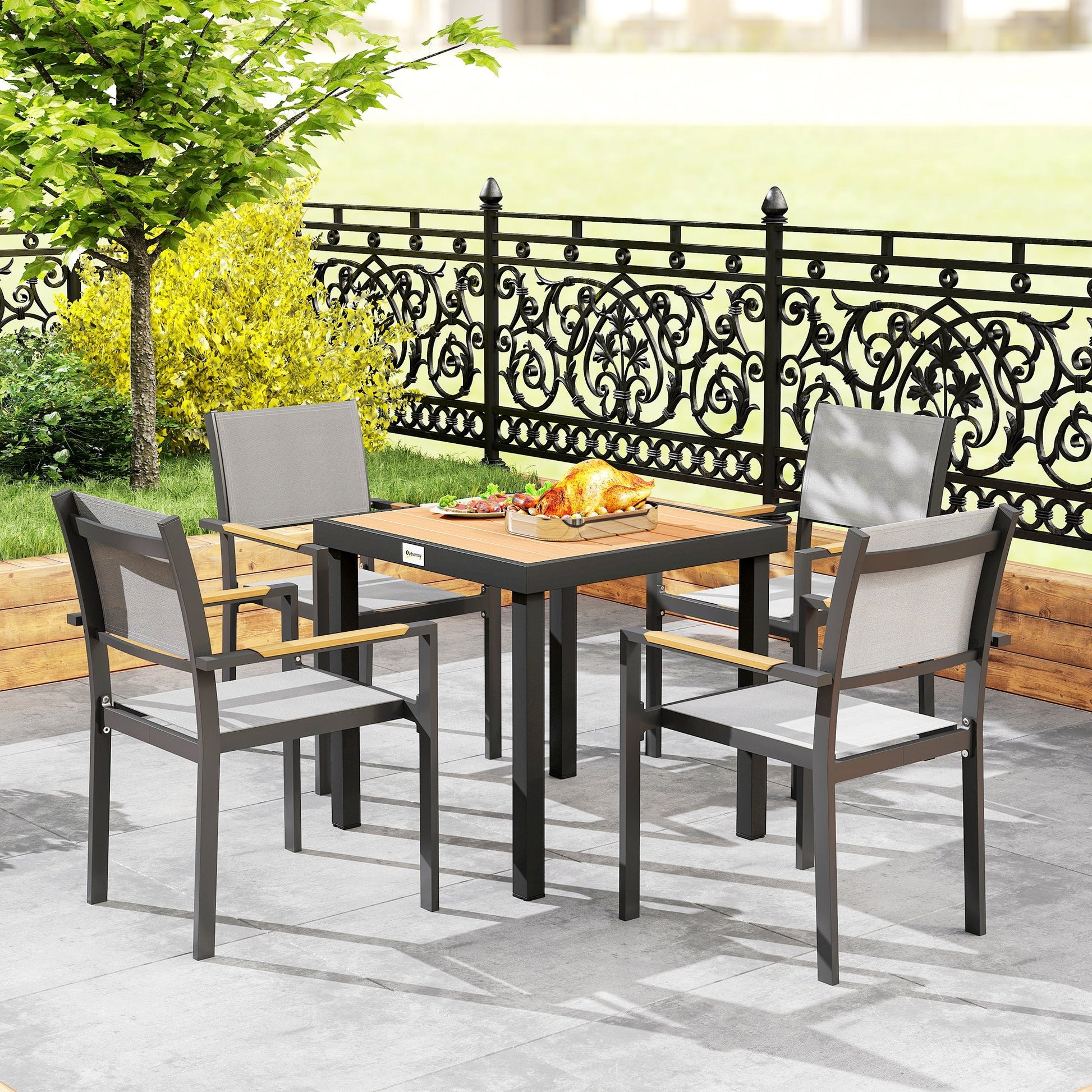 Outdoor Dining Table for 4 People, Square Patio Table with Aluminum Metal Legs for Garden, Lawn, Natural