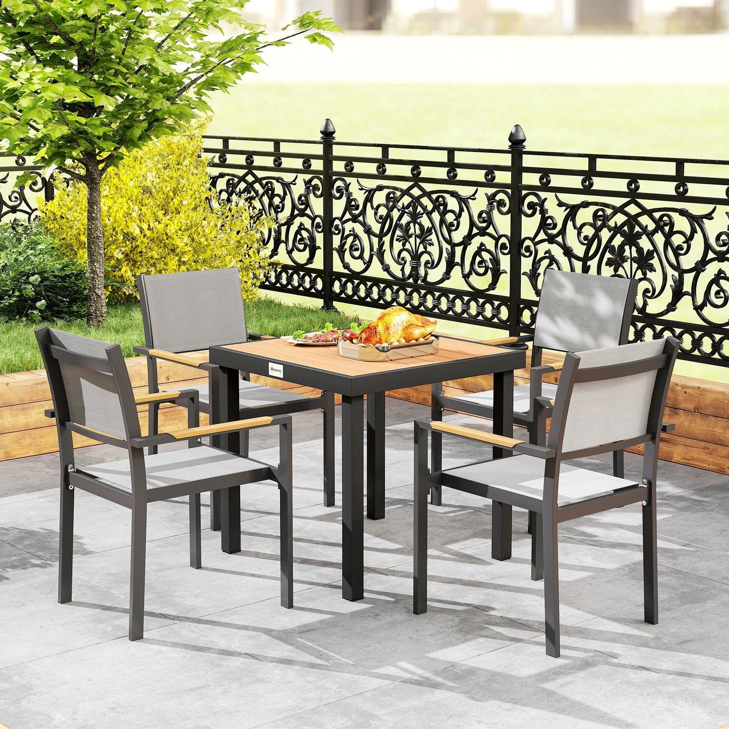 Outdoor Dining Table for 4 People, Square Patio Table with Aluminum Metal Legs for Garden, Lawn, Natural