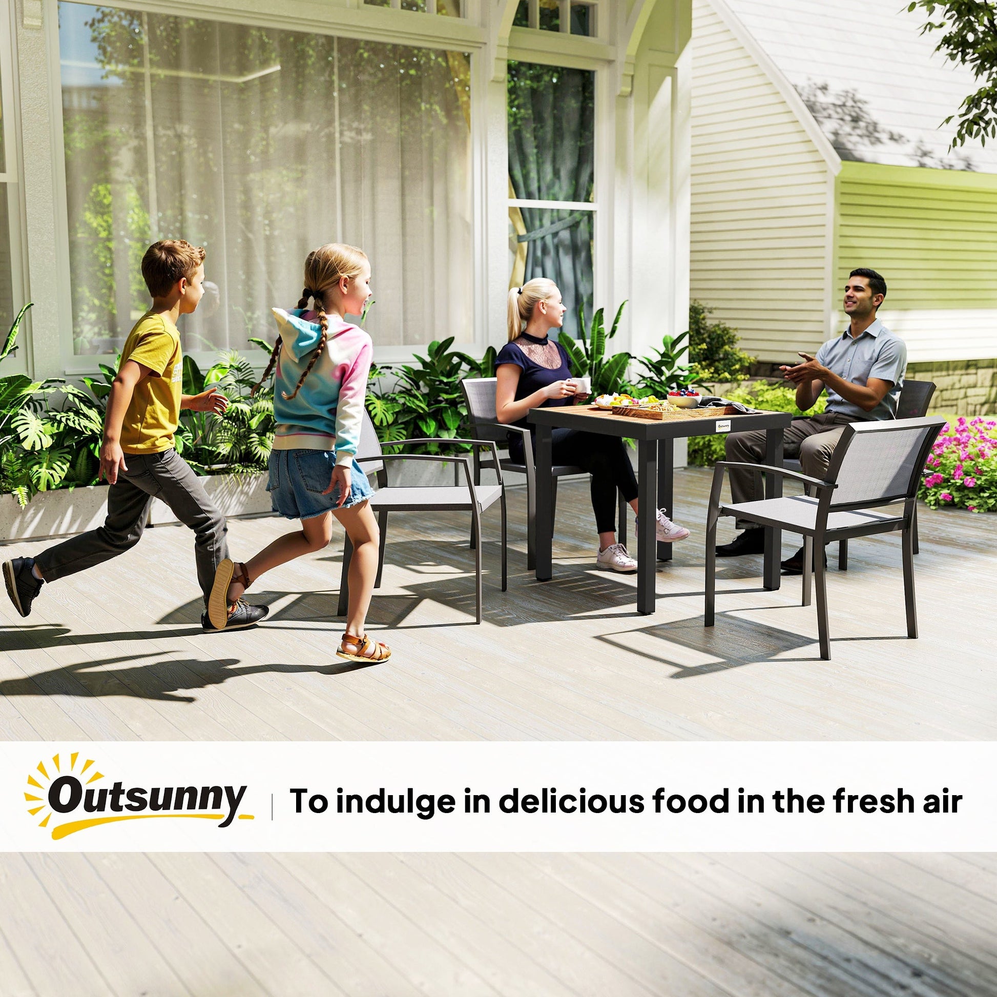 Outdoor Dining Table for 4 People, Square Patio Table with Aluminum Metal Legs for Garden, Lawn, Natural