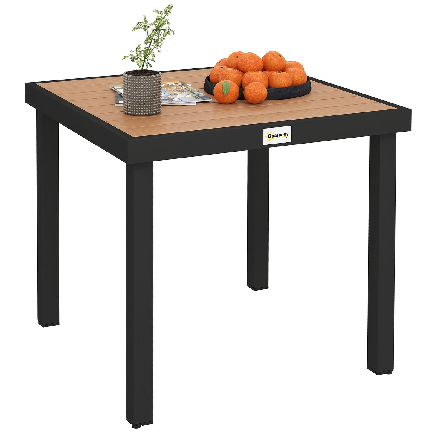 Outdoor Dining Table for 4 People, Square Patio Table with Aluminum Metal Legs for Garden, Lawn, Natural