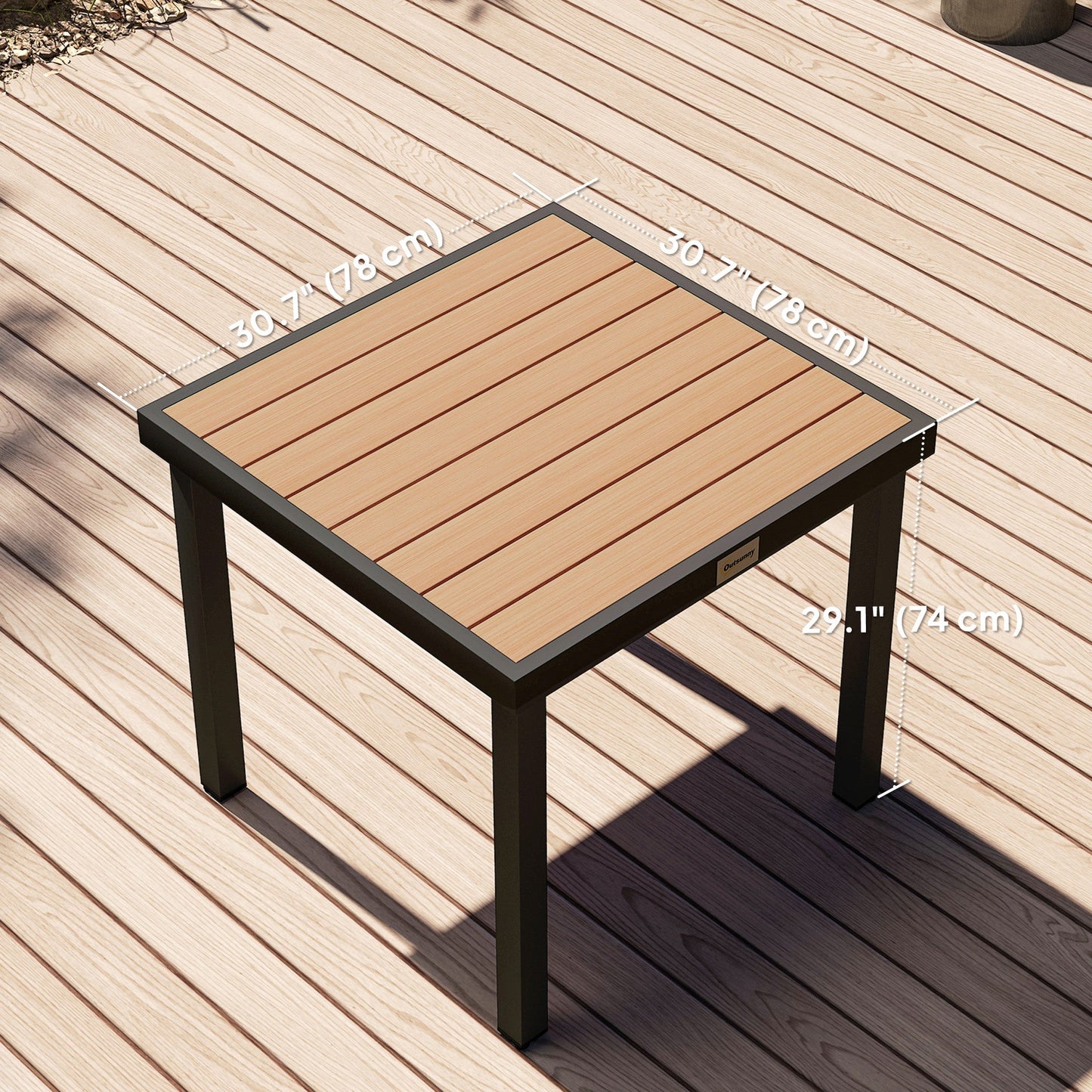 Outdoor Dining Table for 4 People, Square Patio Table with Aluminum Metal Legs for Garden, Lawn, Natural