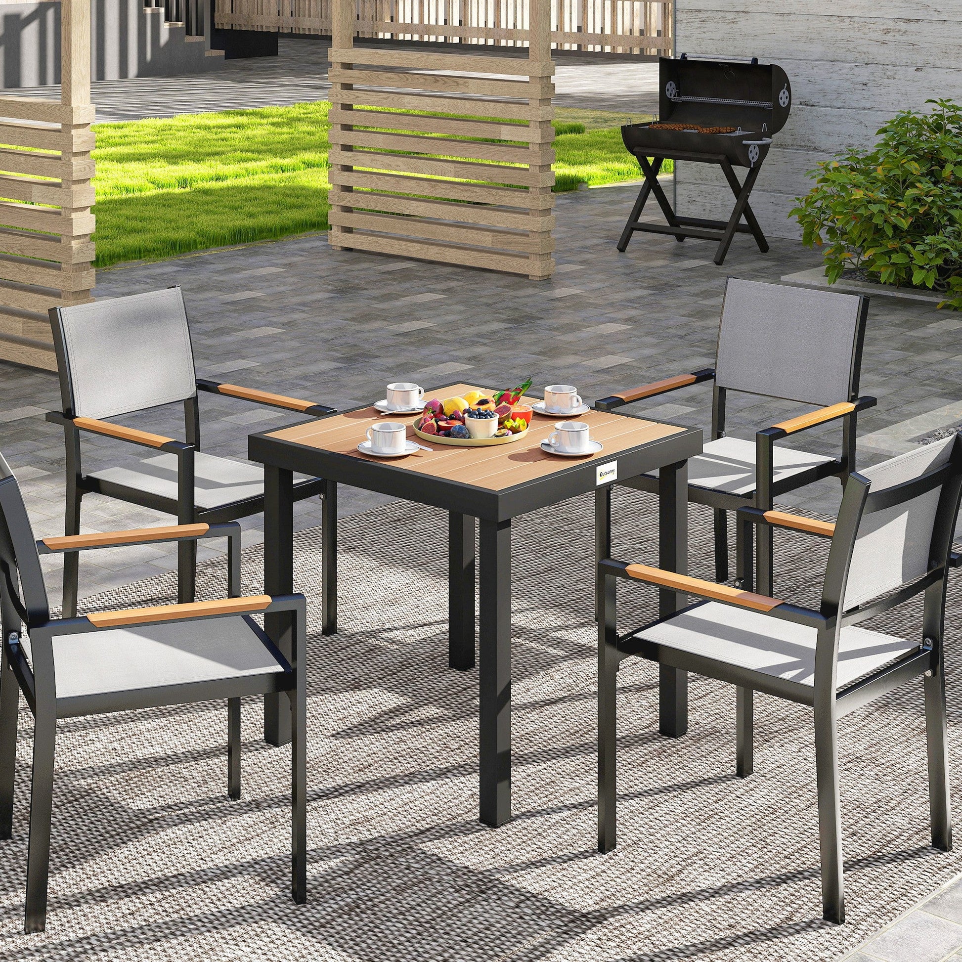Outdoor Dining Table for 4 People, Square Patio Table with Aluminum Metal Legs for Garden, Lawn, Natural