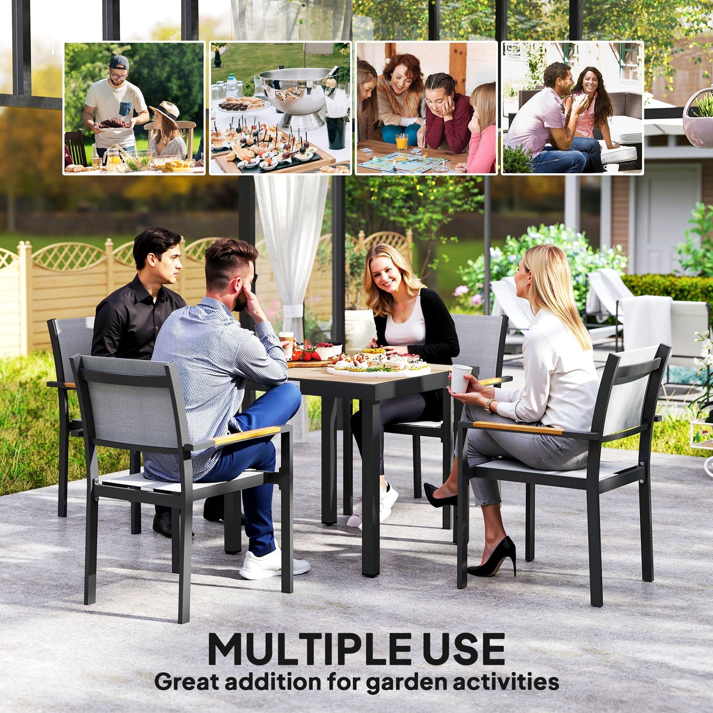 Outdoor Dining Table for 4 People, Square Patio Table with Aluminum Metal Legs for Garden, Lawn, Natural
