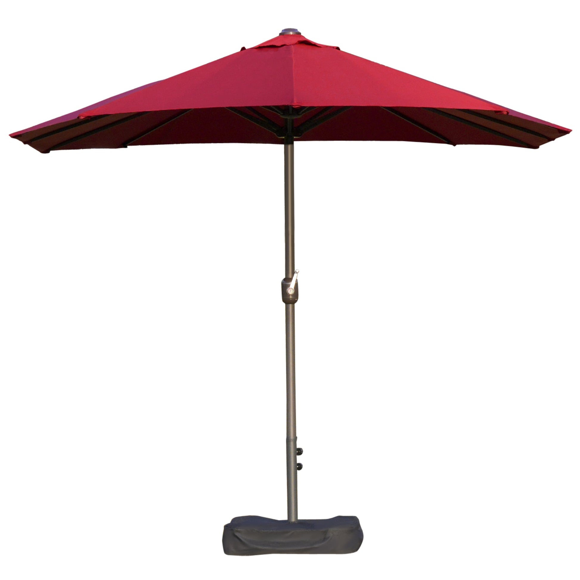 15' Outdoor Patio Umbrella with Twin Canopy Sunshade Steel Table Umbrella with Lift Crank, Cross base, Sandbag, Wine Red