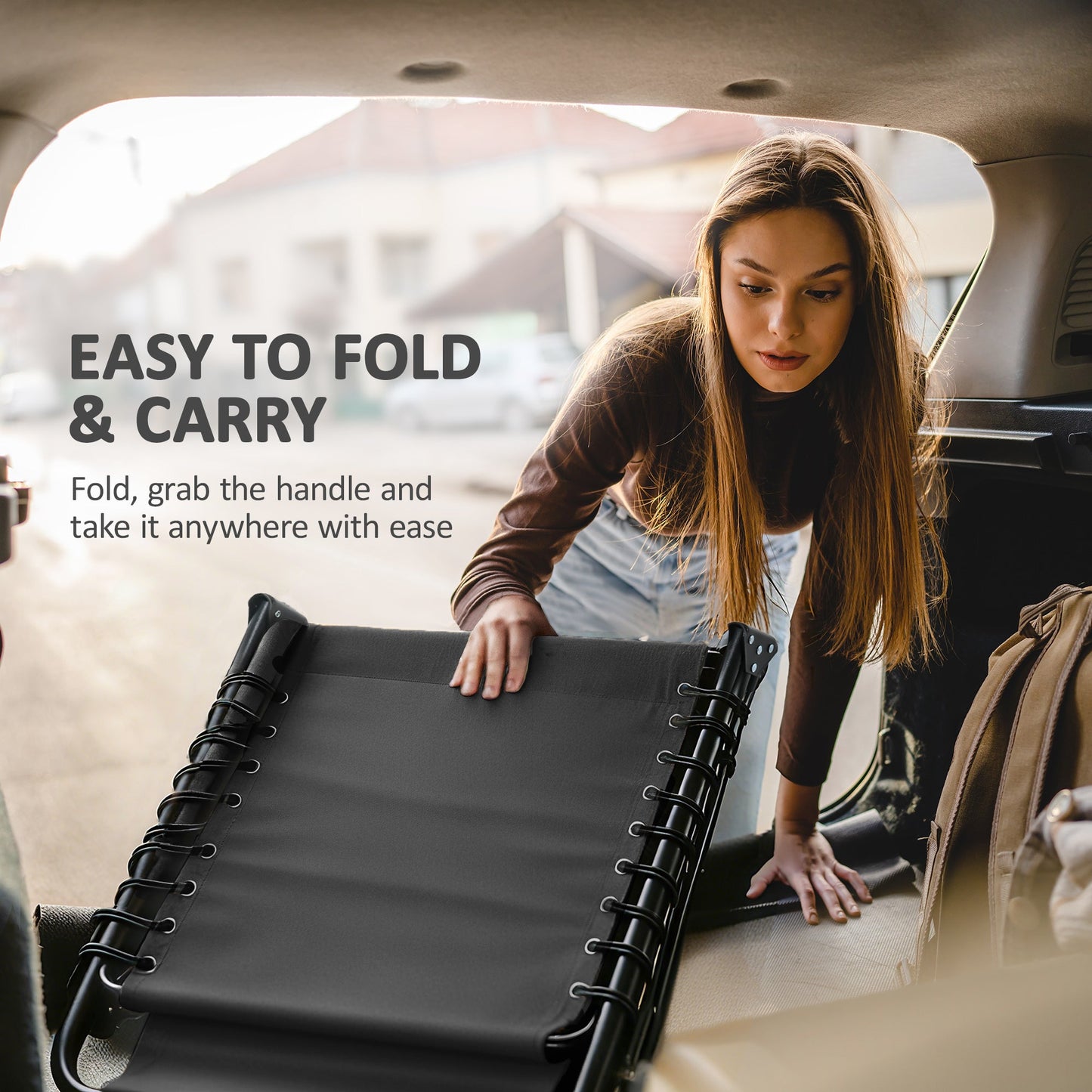 Folding Lounge Chair, Reclining Tanning Chair, Portable Sun Lounger with Adjustable Backrest and Removable Pillow for Patio, Garden, Beach, Black