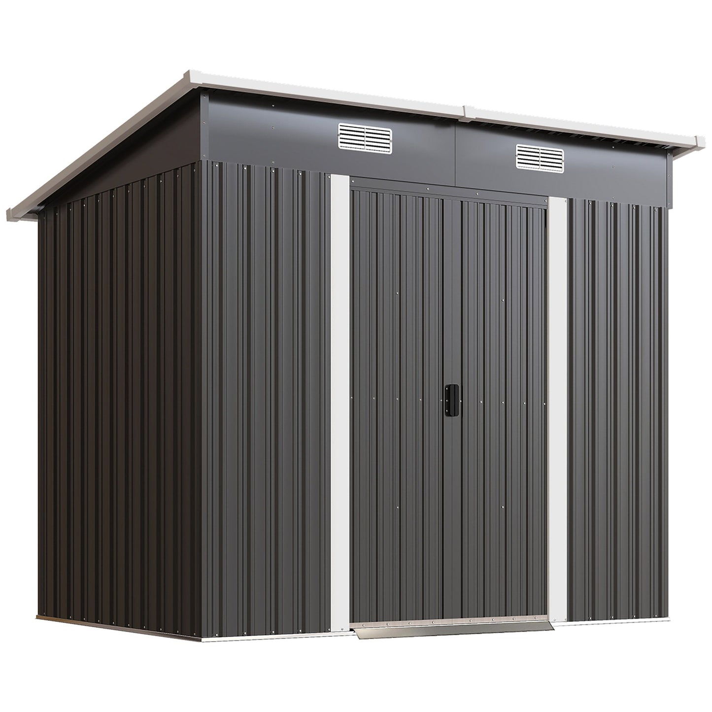 7'x 4' Outdoor Storage Shed, Metal Garden Shed with Lockable Double Doors, Foundation Kit and Vents for Patio, Backyard, Tool Storage, Black