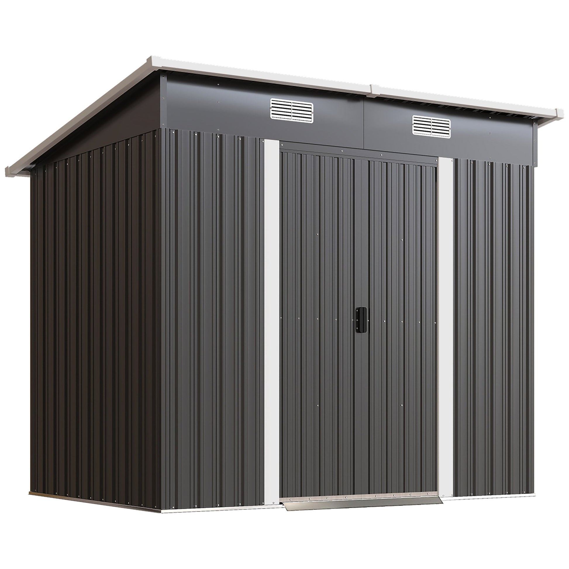 7'x 4' Outdoor Storage Shed, Metal Garden Shed with Lockable Double Doors, Foundation Kit and Vents for Patio, Backyard, Tool Storage, Black