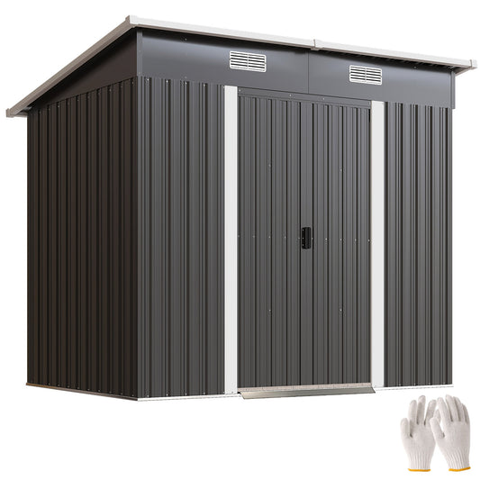 7'x 4' Outdoor Storage Shed, Metal Garden Shed with Lockable Double Doors, Foundation Kit and Vents for Patio, Backyard, Tool Storage, Black