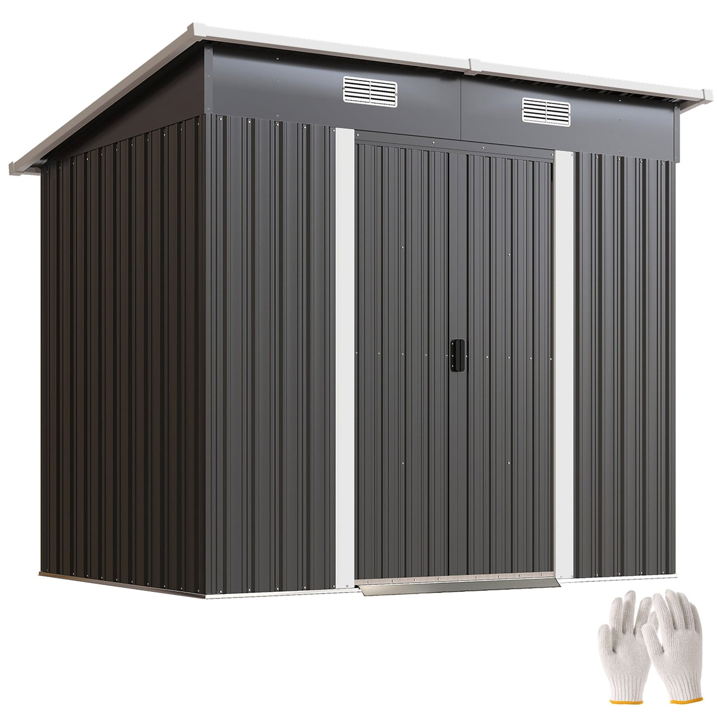 7'x 4' Outdoor Storage Shed, Metal Garden Shed with Lockable Double Doors, Foundation Kit and Vents for Patio, Backyard, Tool Storage, Black