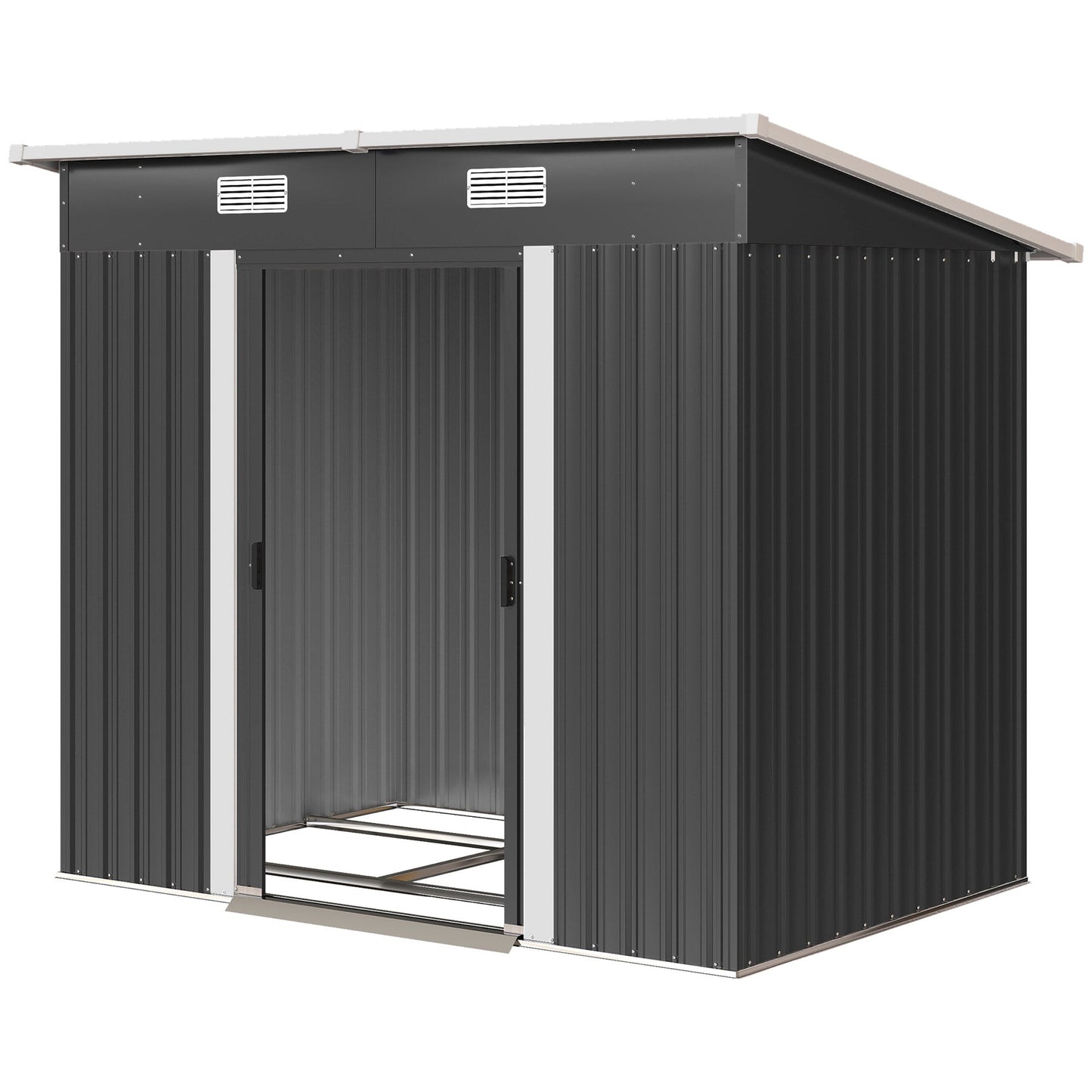 7'x 4' Outdoor Storage Shed, Metal Garden Shed with Lockable Double Doors, Foundation Kit and Vents for Patio, Backyard, Tool Storage, Black
