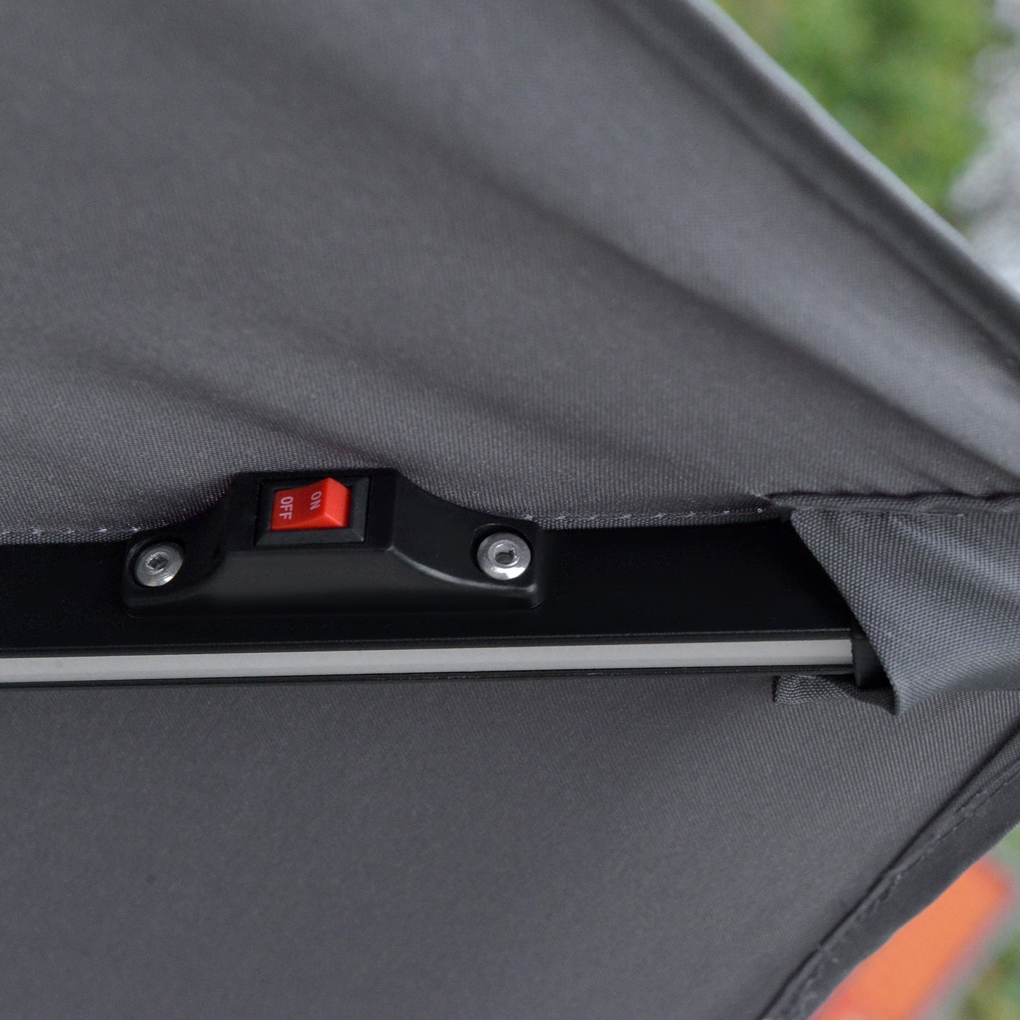10FT Solar Powered Patio Umbrella, Round Offset Cantilever Umbrella with Crank and Cross Base for Outdoor, Pool and Garden, Hanging Umbrella with LED Lights, Grey