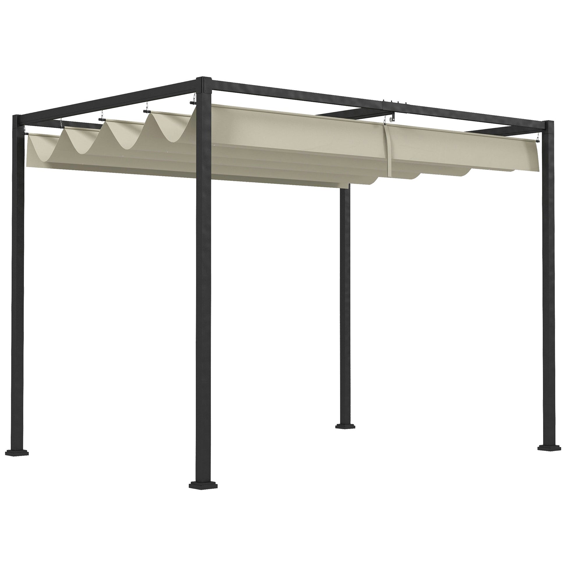 10' x 7' Patio Pergola with Retractable Canopy, Outdoor Sun Shelter, Yard Shade, Cream White