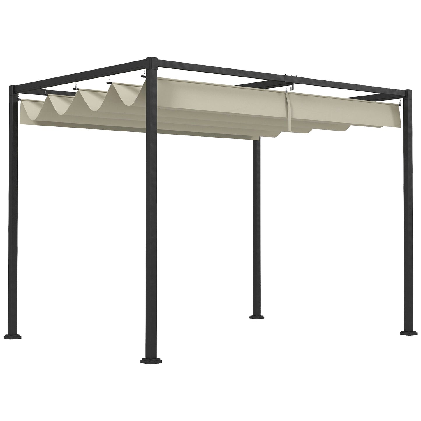 10' x 7' Patio Pergola with Retractable Canopy, Outdoor Sun Shelter, Yard Shade, Cream White