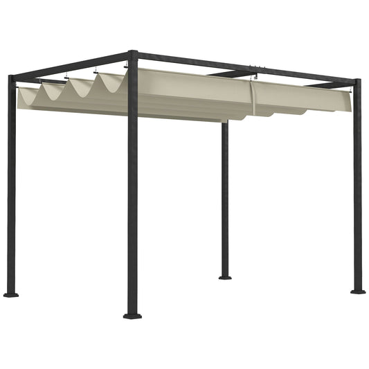 10' x 7' Patio Pergola with Retractable Canopy, Outdoor Sun Shelter, Yard Shade, Cream White