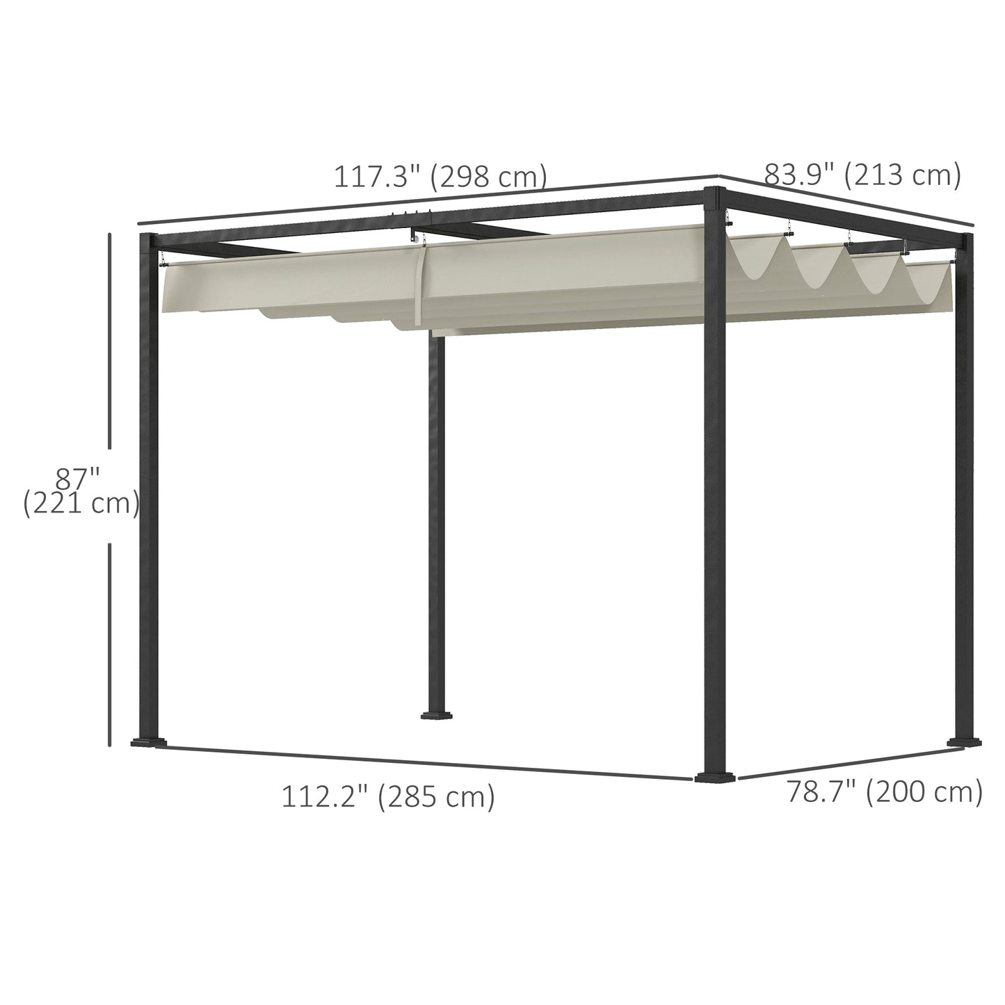 10' x 7' Patio Pergola with Retractable Canopy, Outdoor Sun Shelter, Yard Shade, Cream White