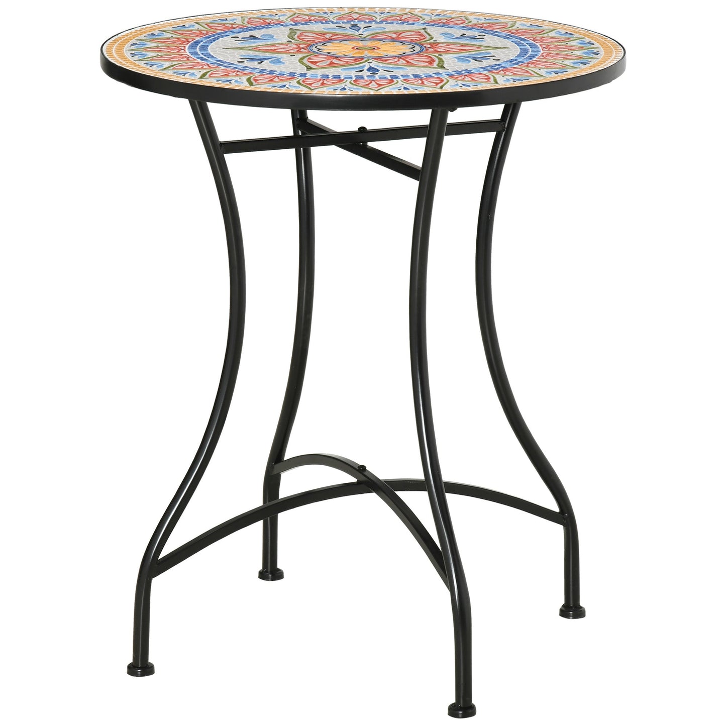 23.5" Mosaic Round Patio Table with Ceramic Tabletop, Metal Balcony Side Bistro Coffee Table, Outdoor Furniture for Patio Garden, Red
