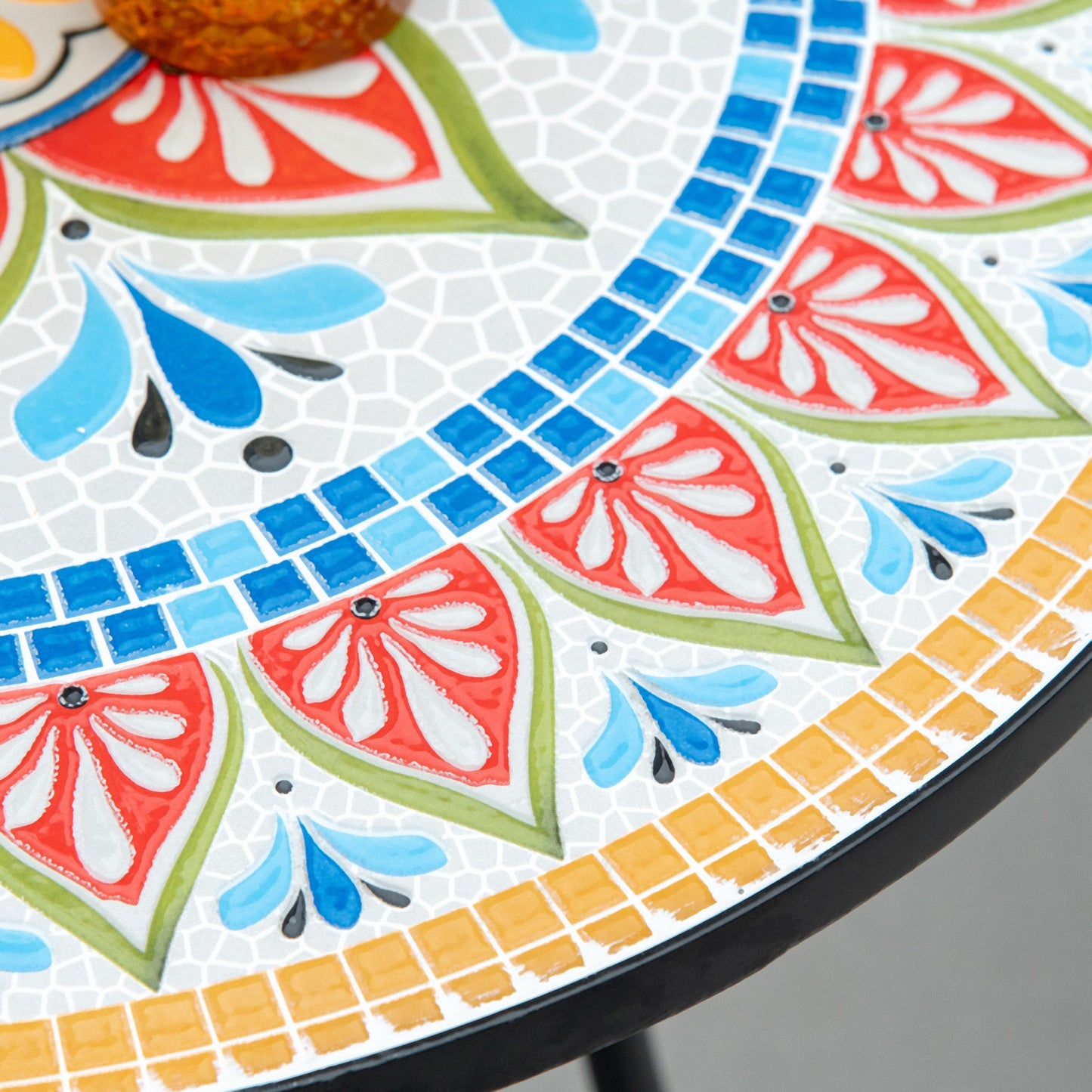 23.5" Mosaic Round Patio Table with Ceramic Tabletop, Metal Balcony Side Bistro Coffee Table, Outdoor Furniture for Patio Garden, Red