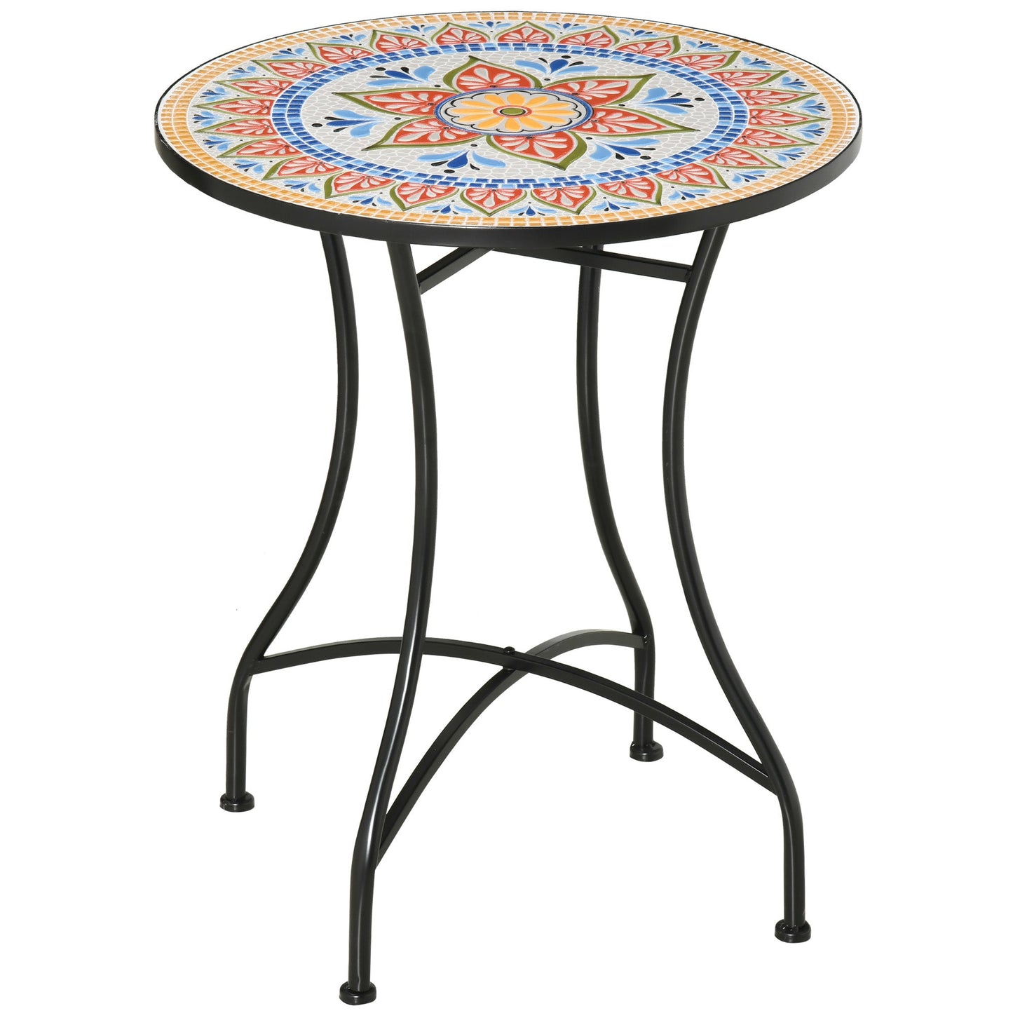 23.5" Mosaic Round Patio Table with Ceramic Tabletop, Metal Balcony Side Bistro Coffee Table, Outdoor Furniture for Patio Garden, Red