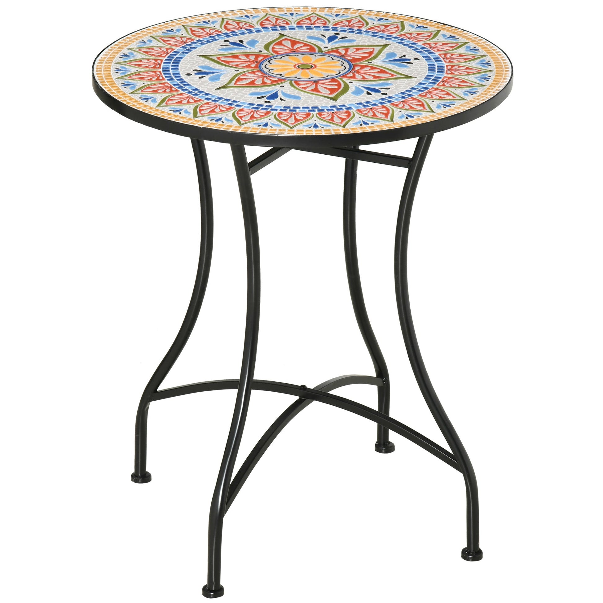 23.5" Mosaic Round Patio Table with Ceramic Tabletop, Metal Balcony Side Bistro Coffee Table, Outdoor Furniture for Patio Garden, Red