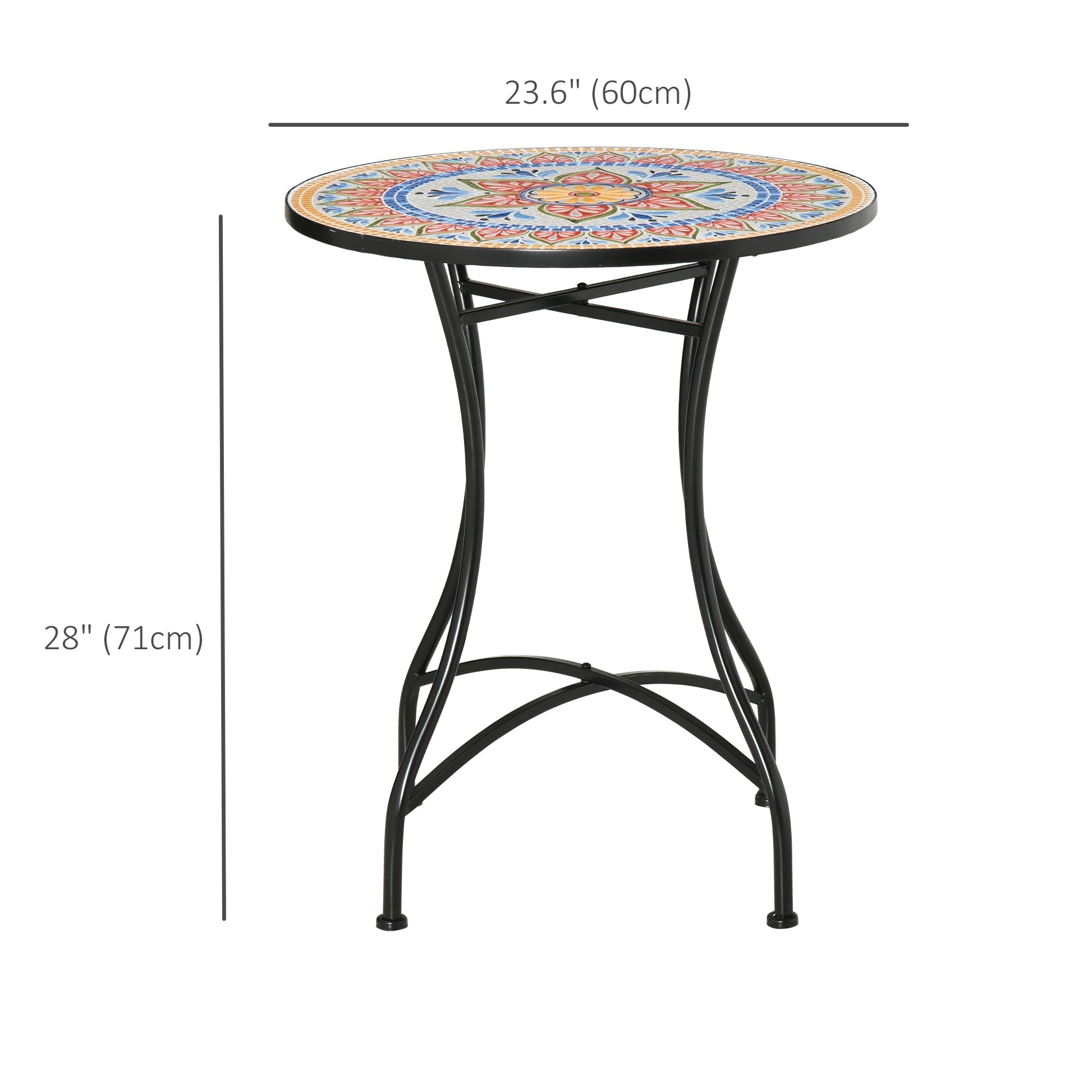 23.5" Mosaic Round Patio Table with Ceramic Tabletop, Metal Balcony Side Bistro Coffee Table, Outdoor Furniture for Patio Garden, Red