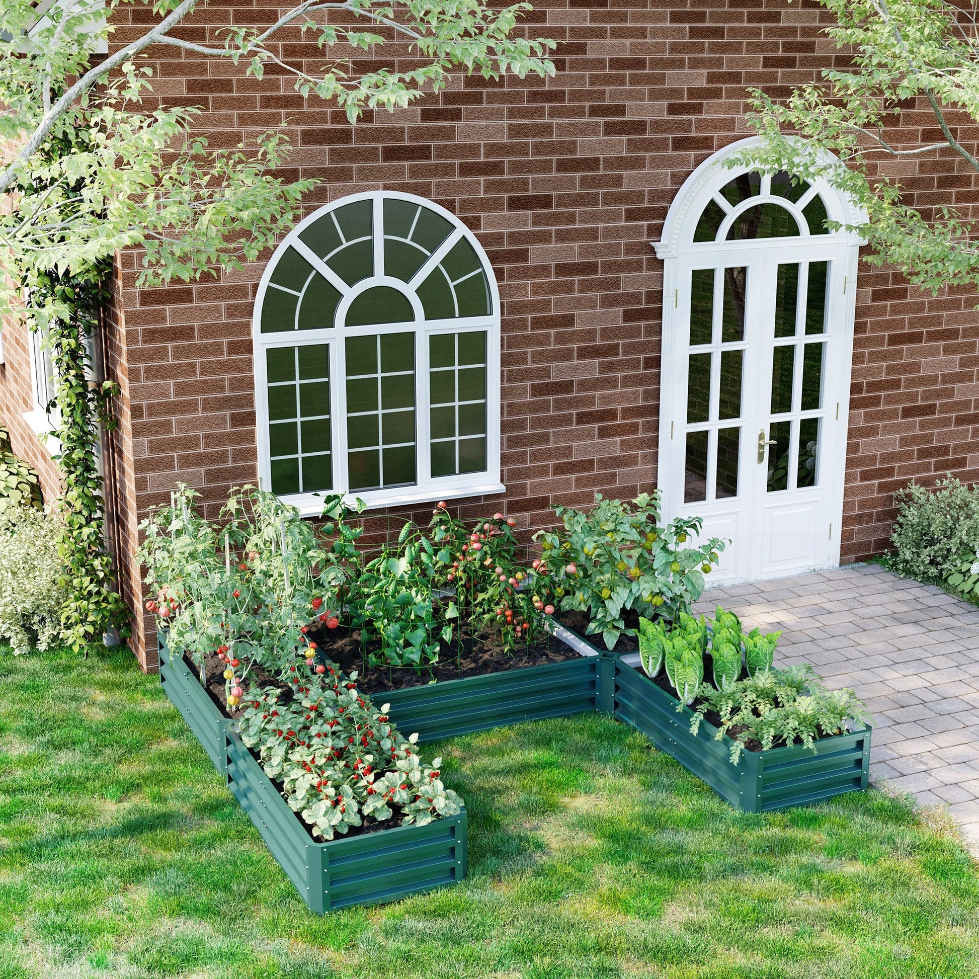 8 x 8ft DIY Raised Garden Bed, Set of 5 Large Steel Box Planters for Outdoor Plants, Vegetables, Flowers, Herbs, Easy Assembly, Green