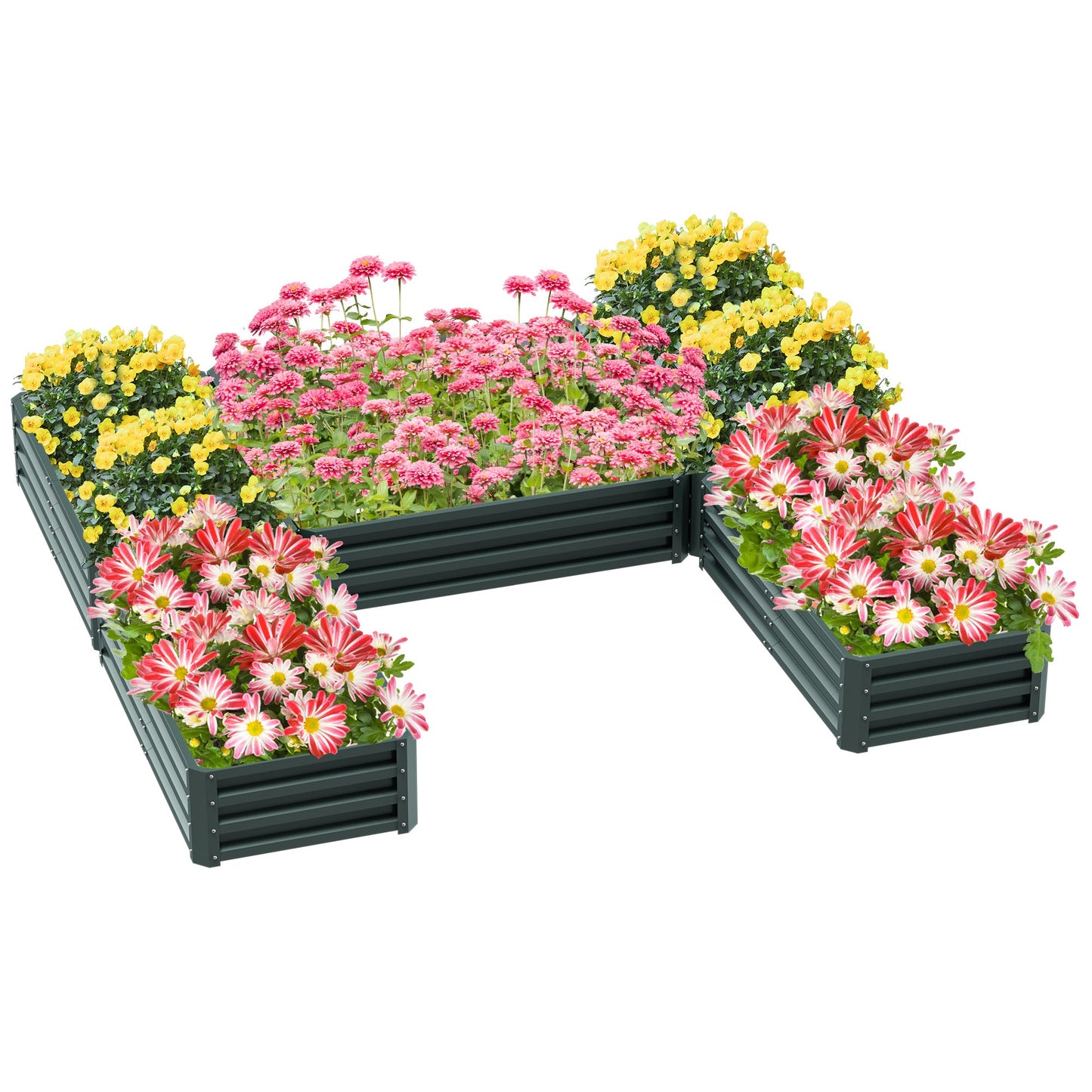 8 x 8ft DIY Raised Garden Bed, Set of 5 Large Steel Box Planters for Outdoor Plants, Vegetables, Flowers, Herbs, Easy Assembly, Green