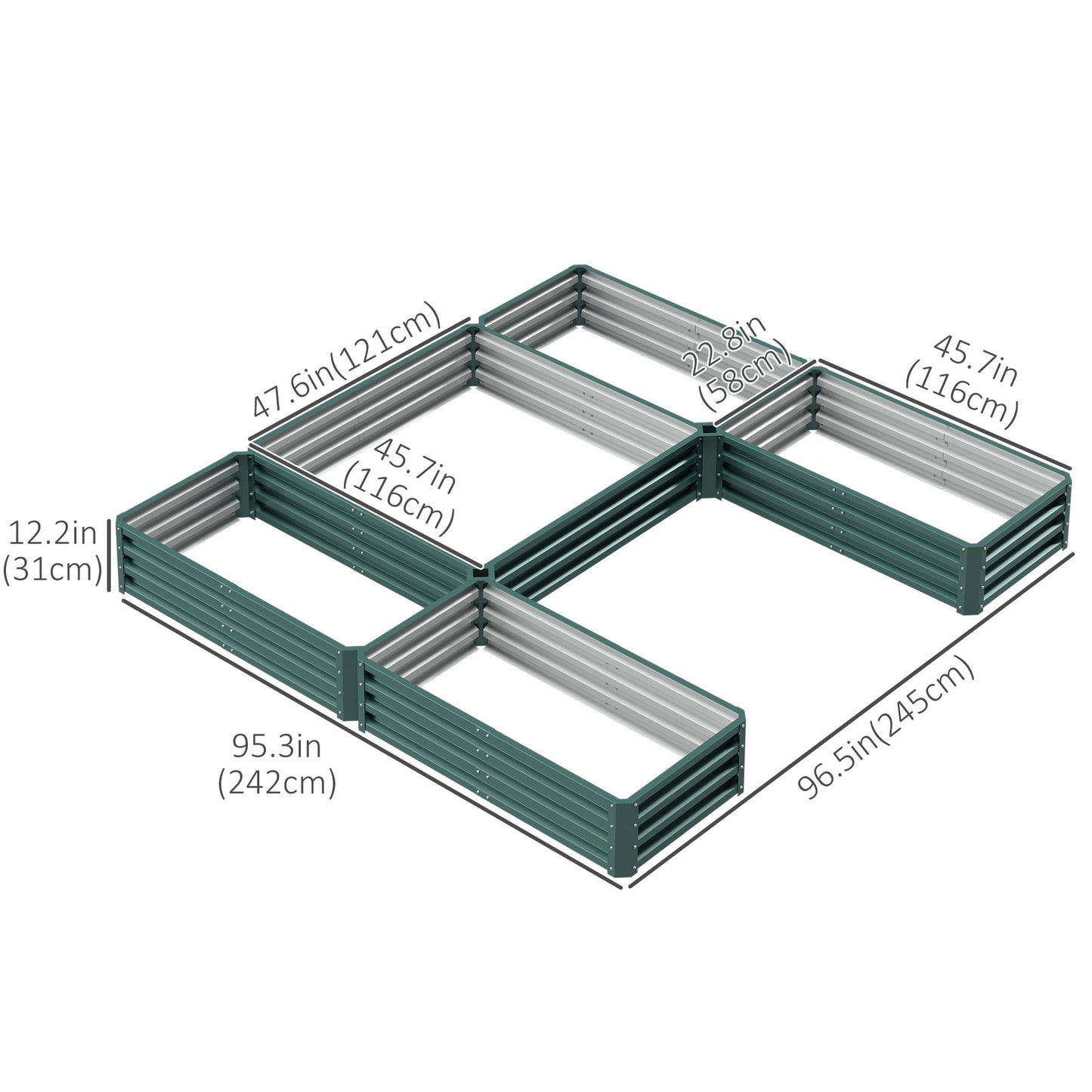 8 x 8ft DIY Raised Garden Bed, Set of 5 Large Steel Box Planters for Outdoor Plants, Vegetables, Flowers, Herbs, Easy Assembly, Green