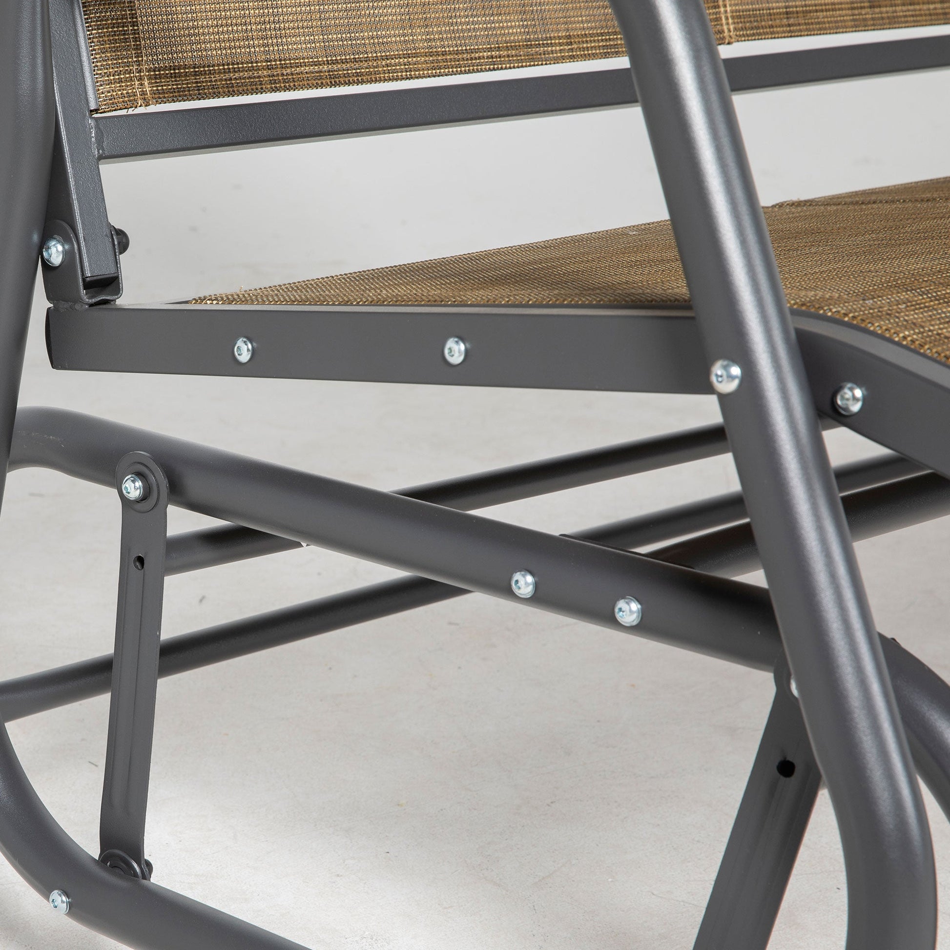 3-Seat Outdoor Glider Chair, Patio Glider Outdoor Rocking Chair with Steel Frame, Sling Fabric Seat for Garden, Backyard, Lawn, Light Mixed Brown